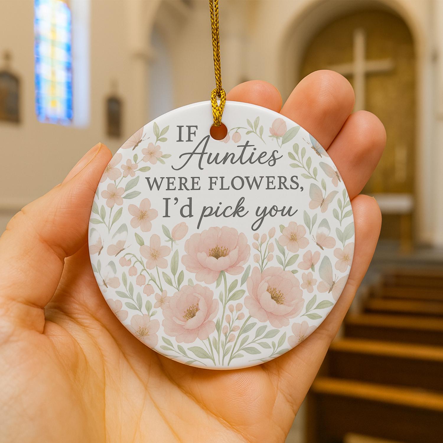 Personalized Auntie Ornament – Custom Birth Month Flower Ceramic Christmas Tree Gift