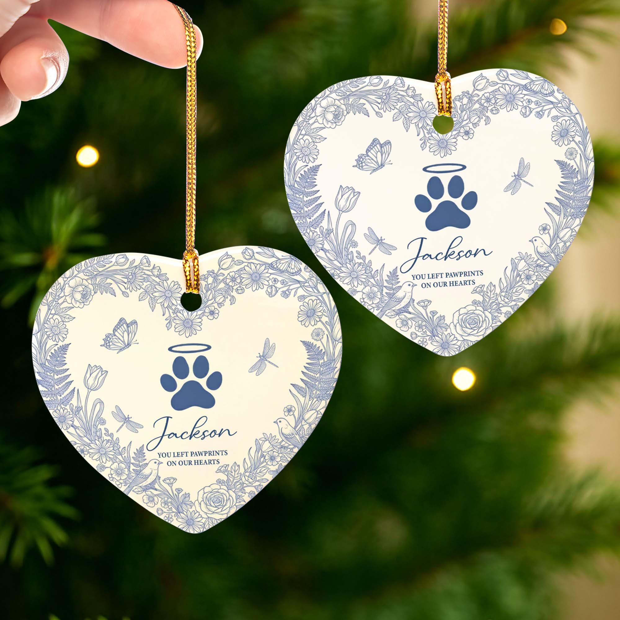 Personalized Pet Memorial Ornament – Custom Name Heart Ceramic Keepsake with Paw Print