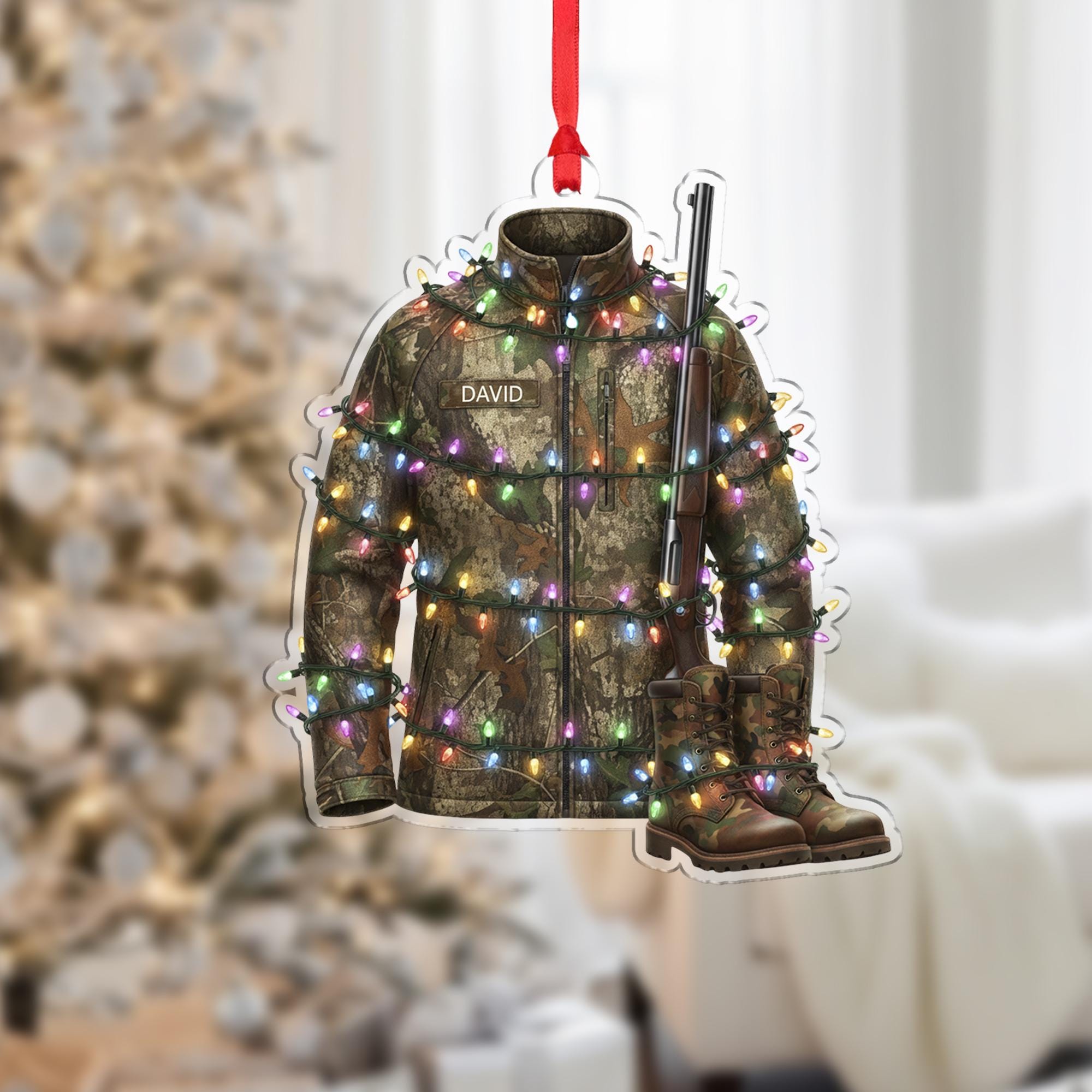 Personalized Hunting Christmas Ornament: Camo Jacket Hunter Gift