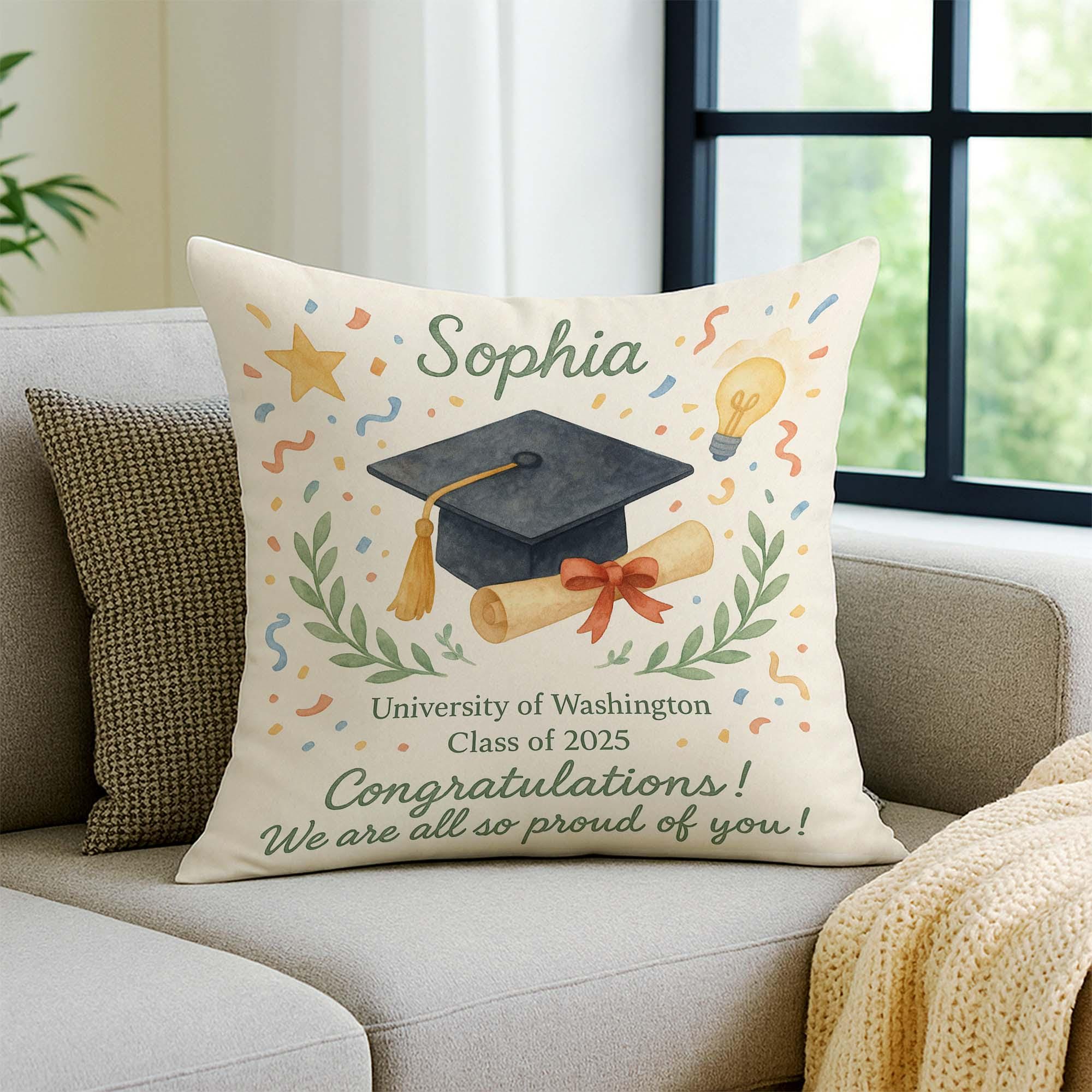 Personalized Graduation Pillow – Custom Name University Class of 2025 Gift Cushion