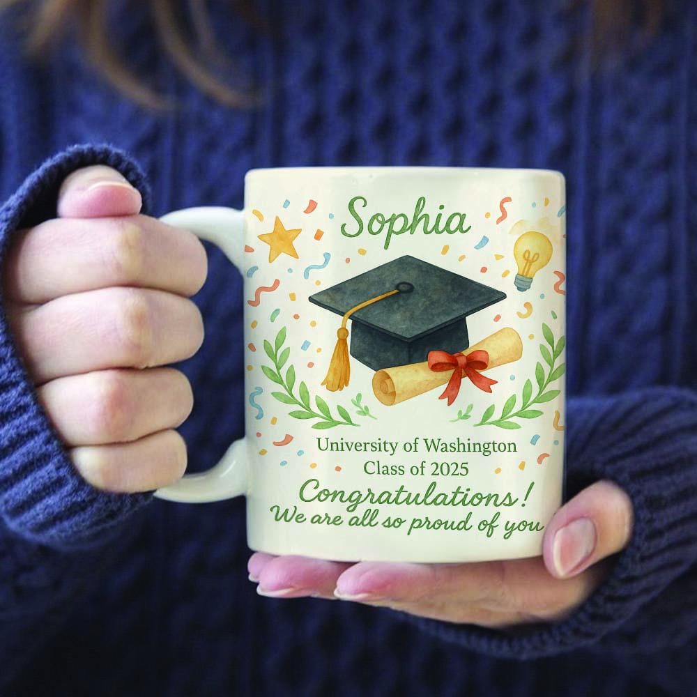 Personalized Graduation Mug – Custom Name School Class of 2025 Coffee Cup Gift