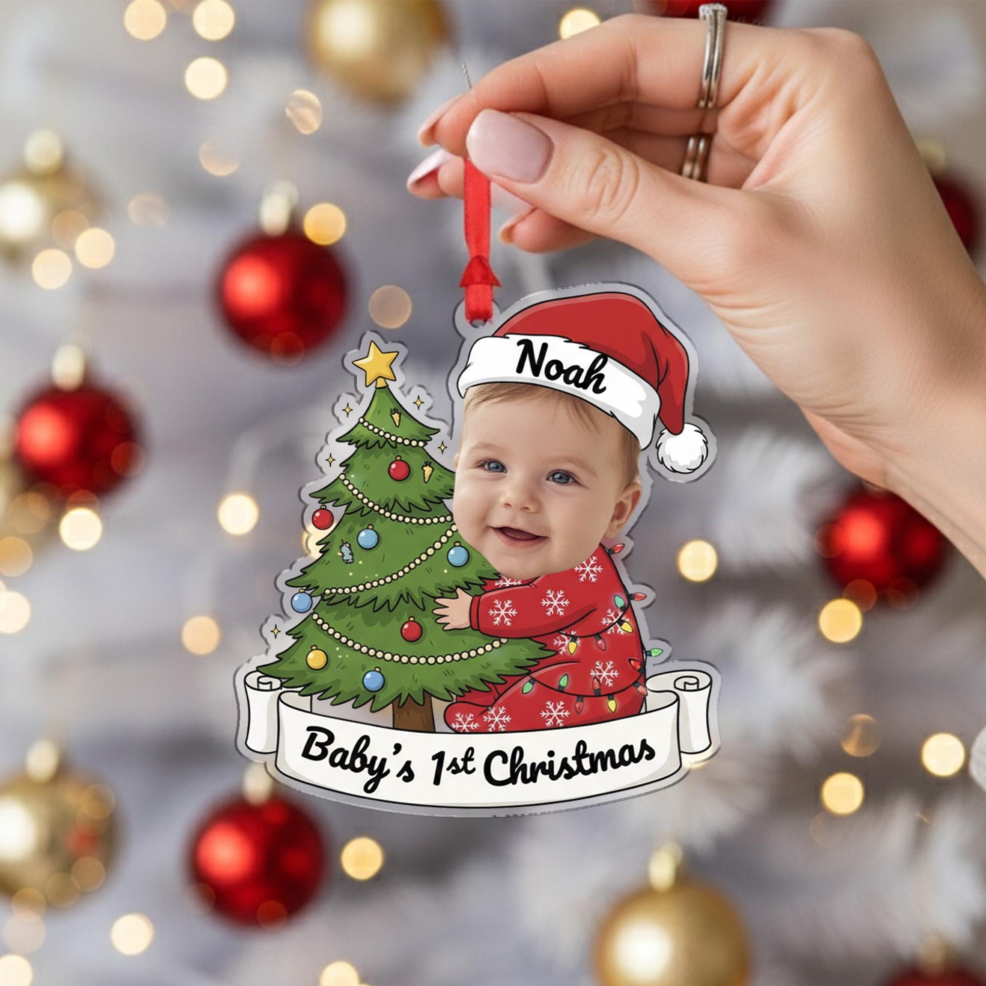 Personalized Baby’s First Christmas Ornament – Custom Photo Holiday Keepsake with Name & Tree