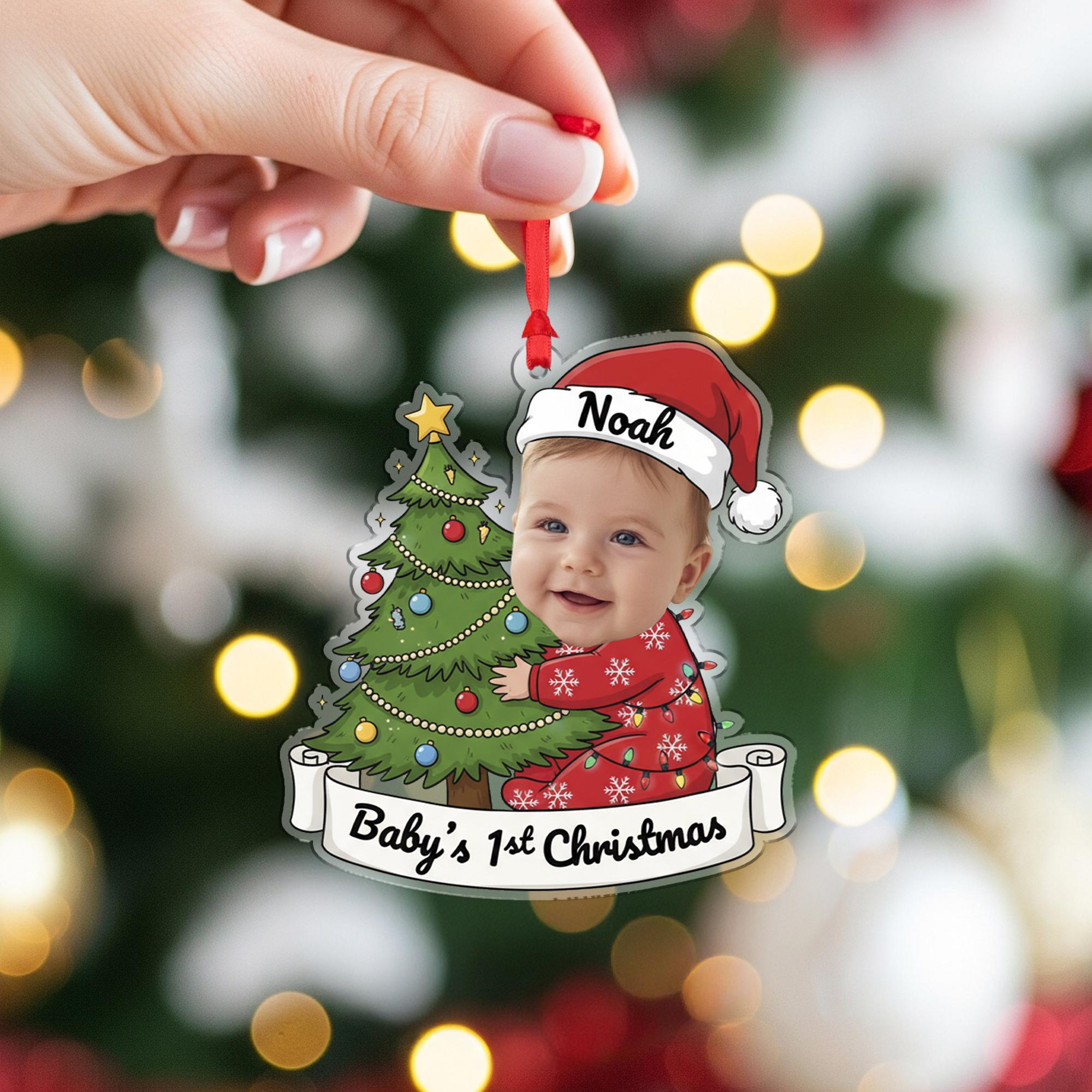 Personalized Baby’s First Christmas Ornament – Custom Photo Holiday Keepsake with Name & Tree