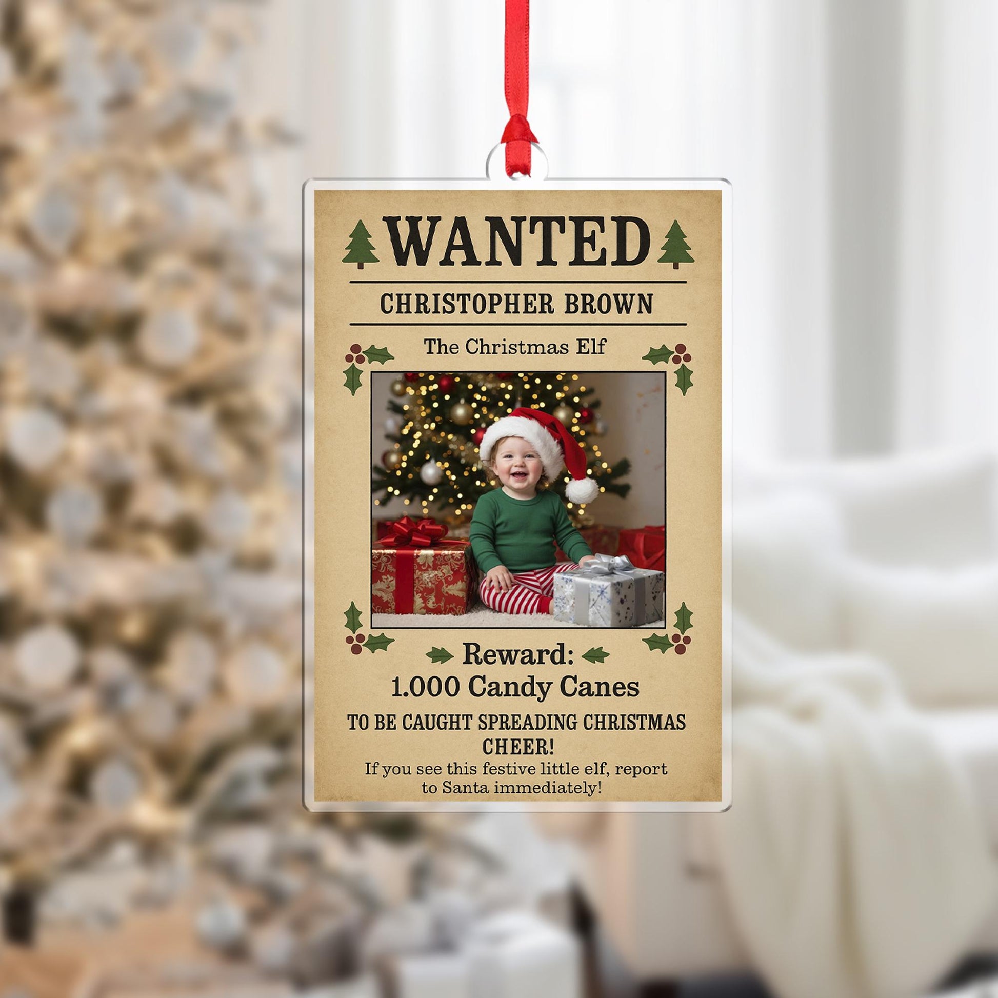 Personalized Wanted Poster Christmas Ornament – Custom Photo Holiday Gift, KidXmas Gifts