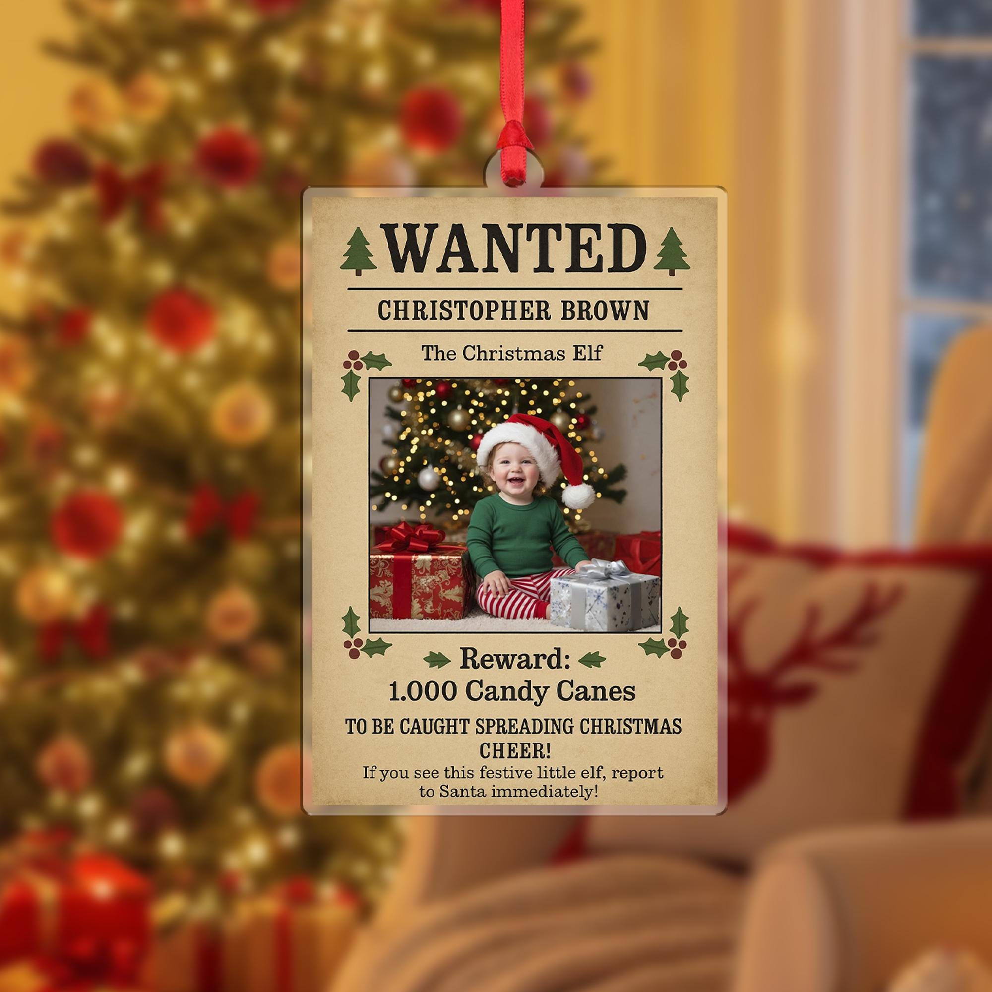 Personalized Wanted Poster Christmas Ornament – Custom Photo Holiday Gift, KidXmas Gifts