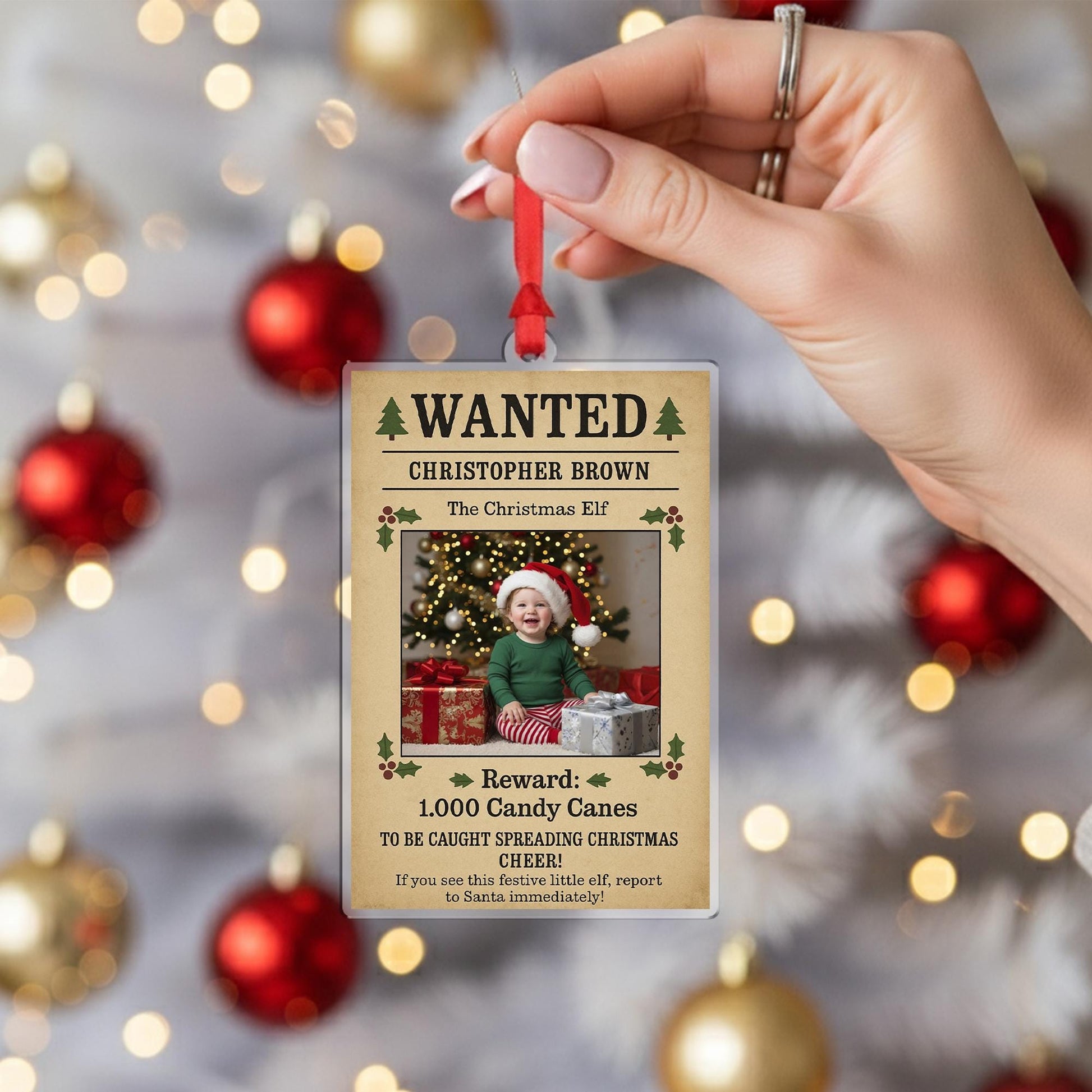 Personalized Wanted Poster Christmas Ornament – Custom Photo Holiday Gift, KidXmas Gifts