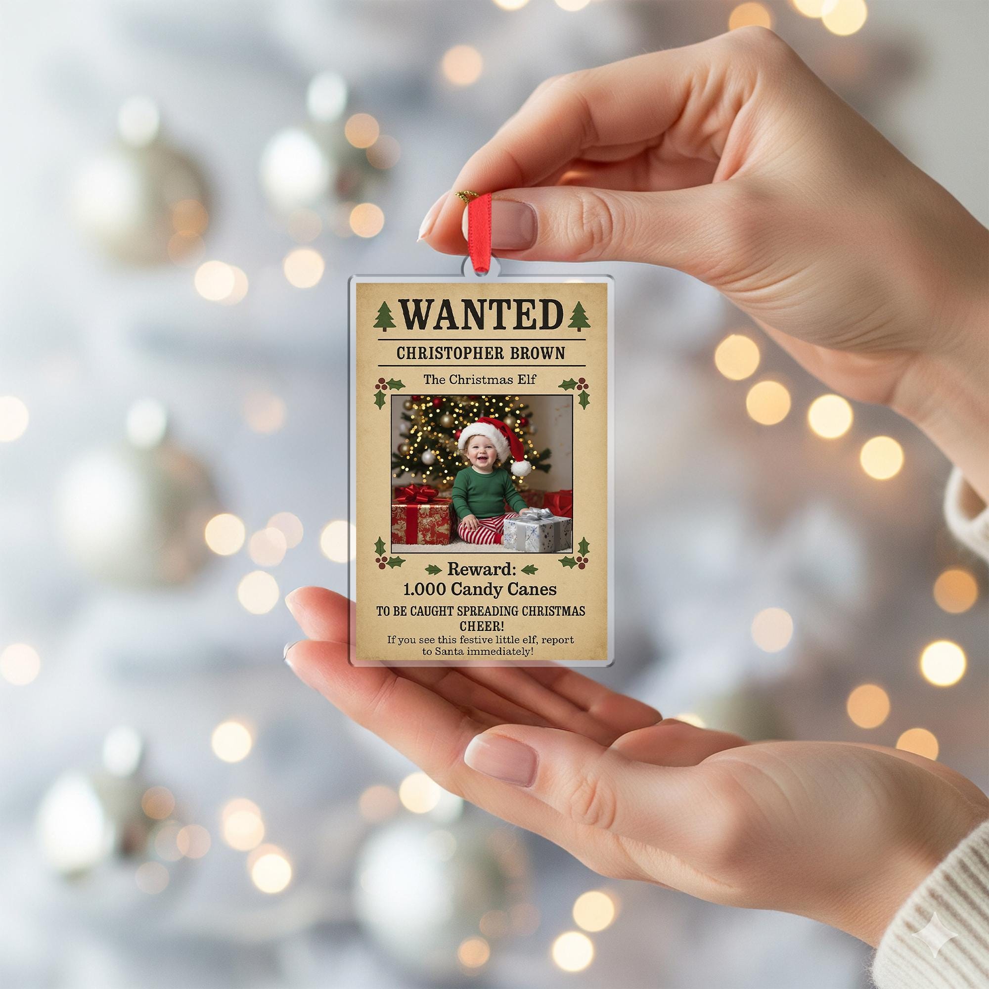 Personalized Wanted Poster Christmas Ornament – Custom Photo Holiday Gift, KidXmas Gifts
