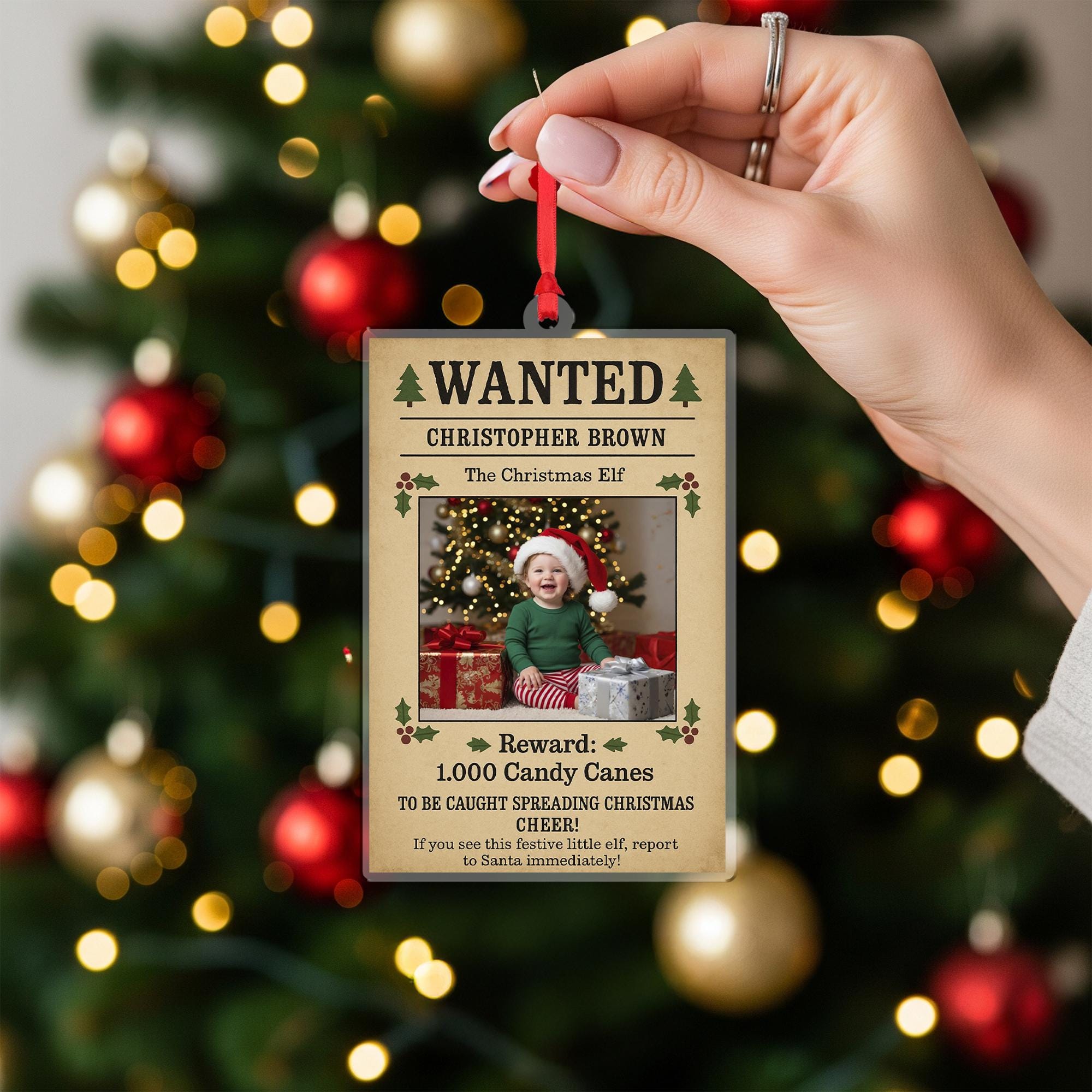Personalized Wanted Poster Christmas Ornament – Custom Photo Holiday Gift, KidXmas Gifts