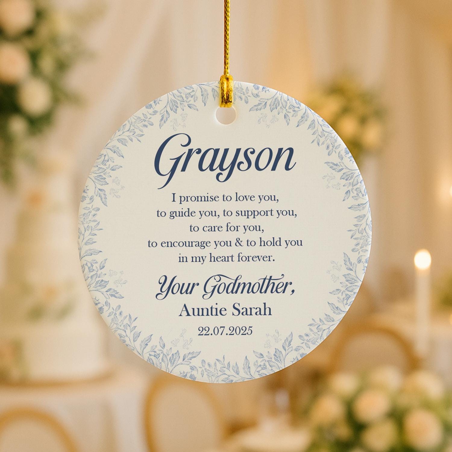 Personalized Godparent Ornament – Custom Name Godchild Gift Ceramic Keepsake with Date