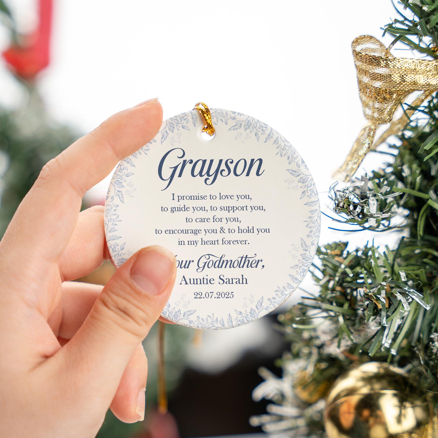 Personalized Godparent Ornament – Custom Name Godchild Gift Ceramic Keepsake with Date