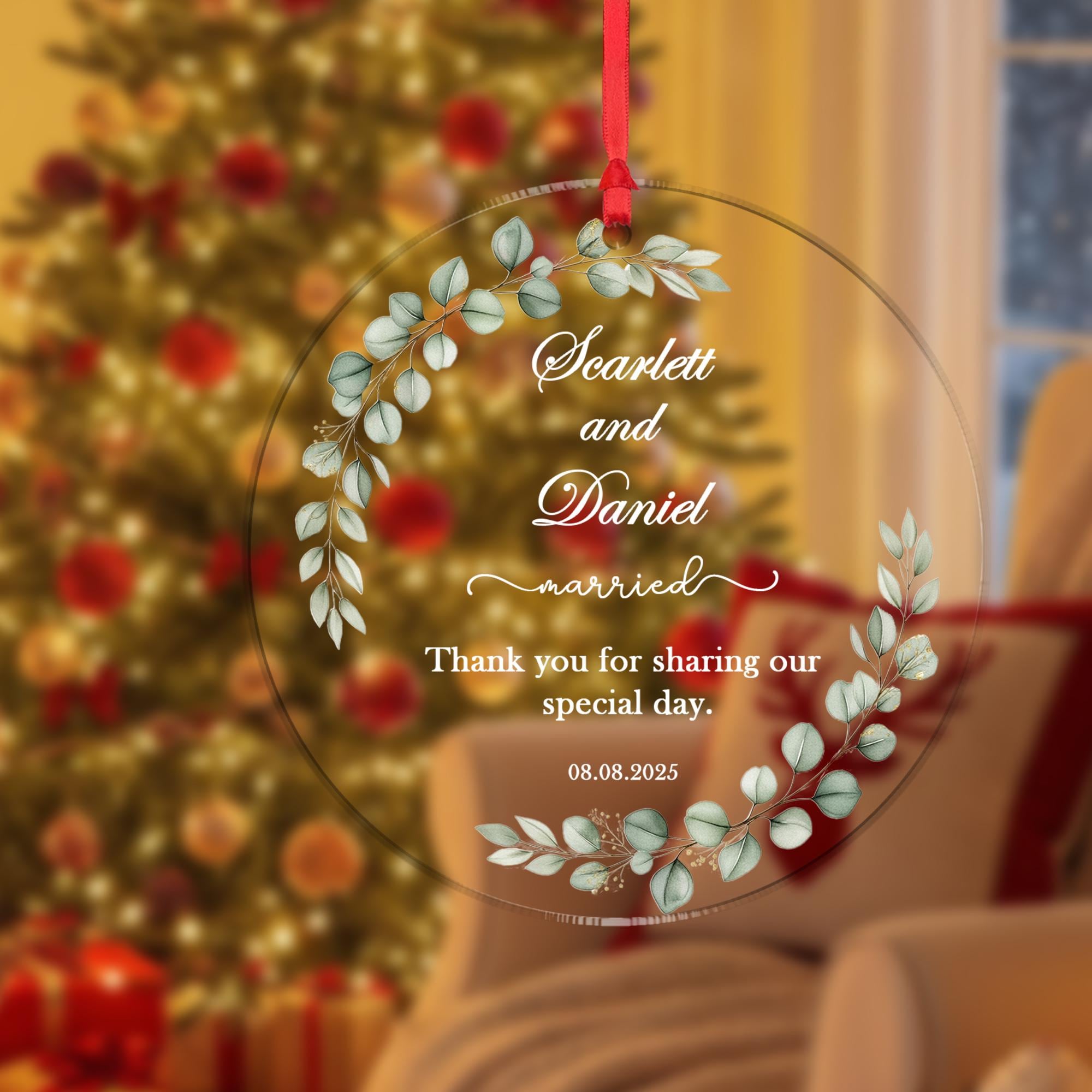 Personalized Wedding Ornament – Custom Glass Married Couple Keepsake with Names & Date