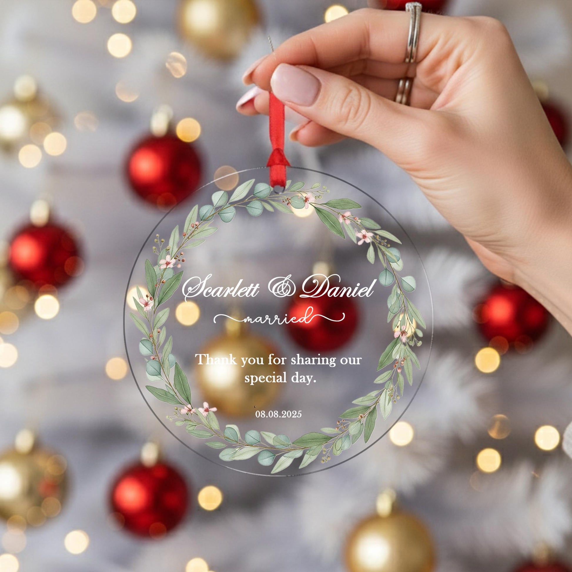 Personalized Wedding Ornament – Custom Glass Married Couple Keepsake with Names & Date