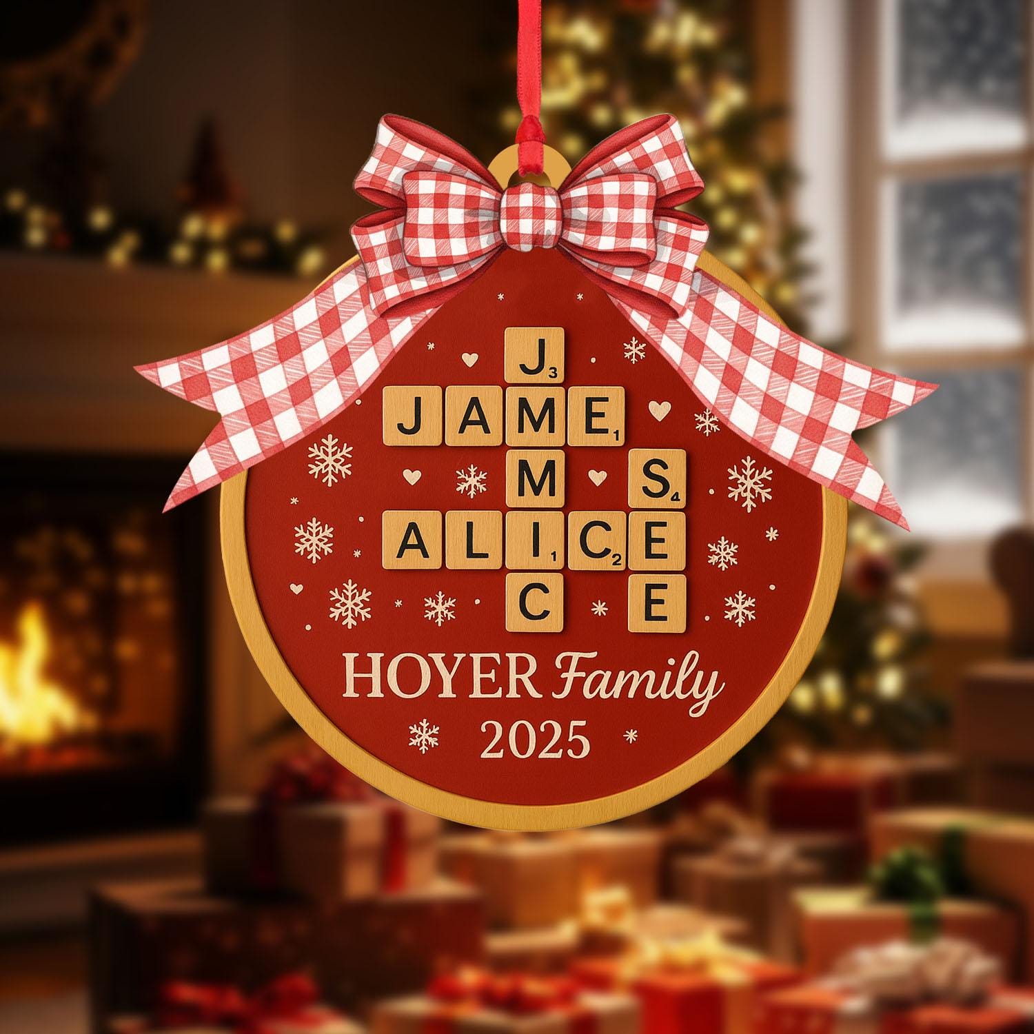 Personalized Family Name Ornament – Custom Crossword Christmas Decoration with Year