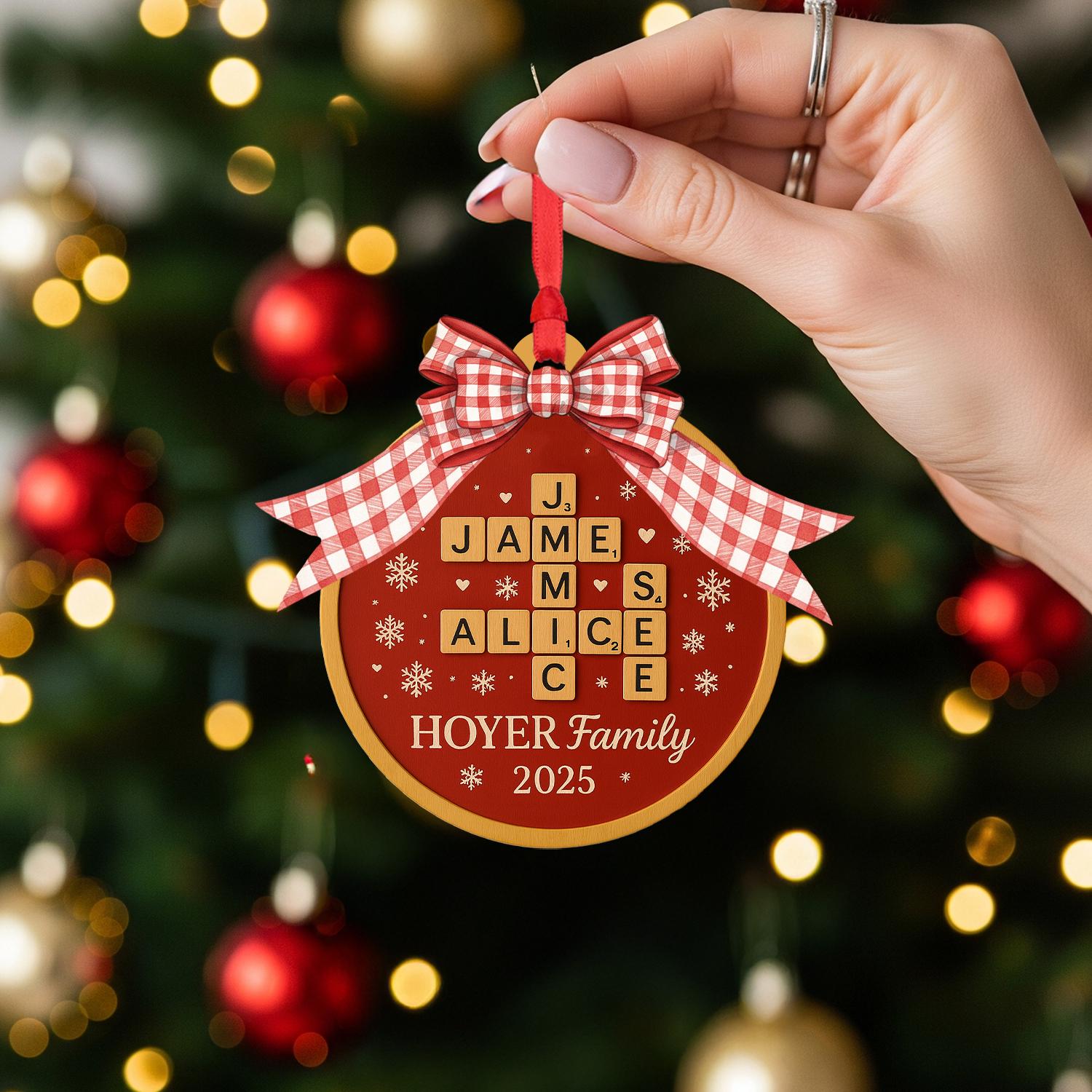Personalized Family Name Ornament – Custom Crossword Christmas Decoration with Year