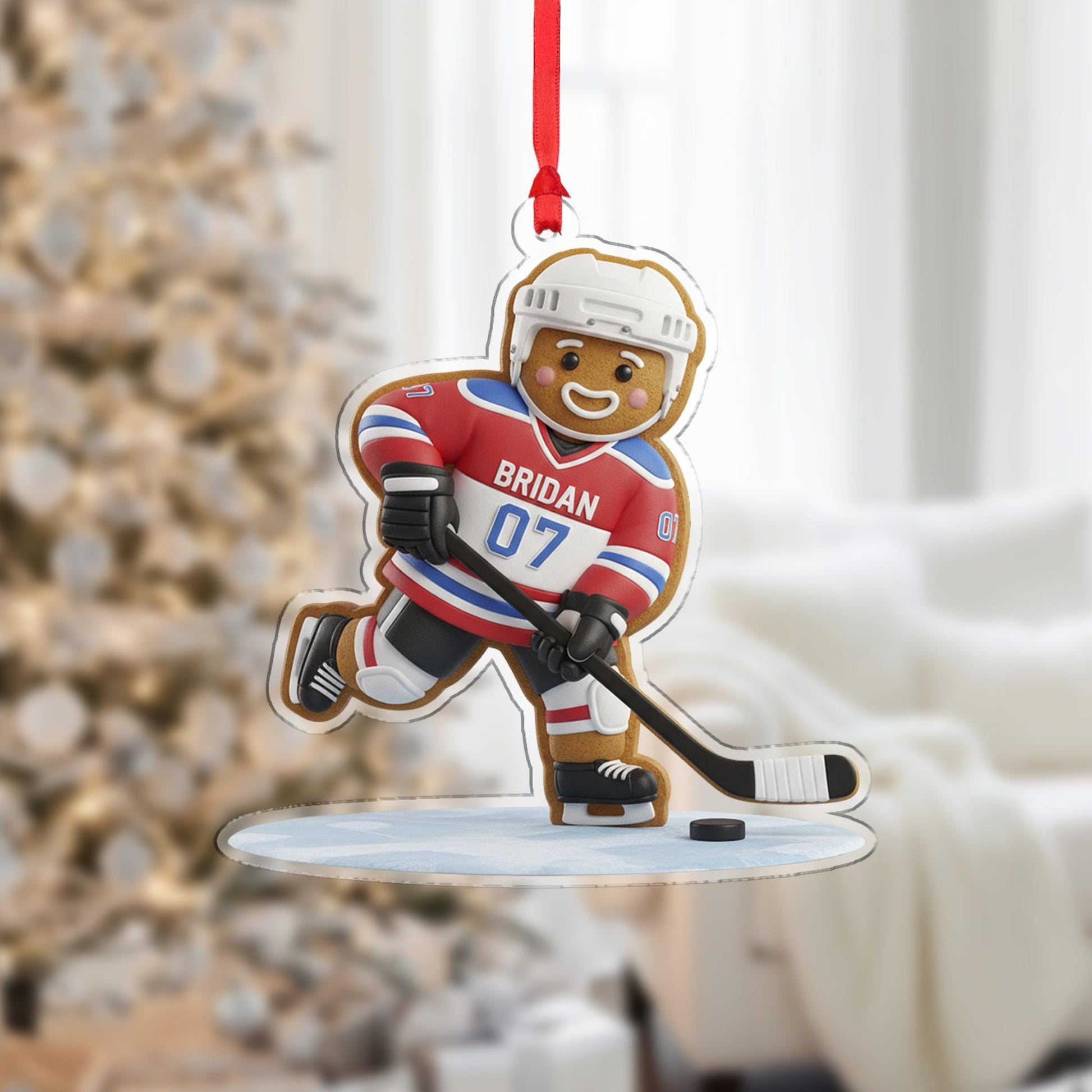 Personalized Hockey Ornament – Custom Gingerbread Player Christmas Gift with Name & Number