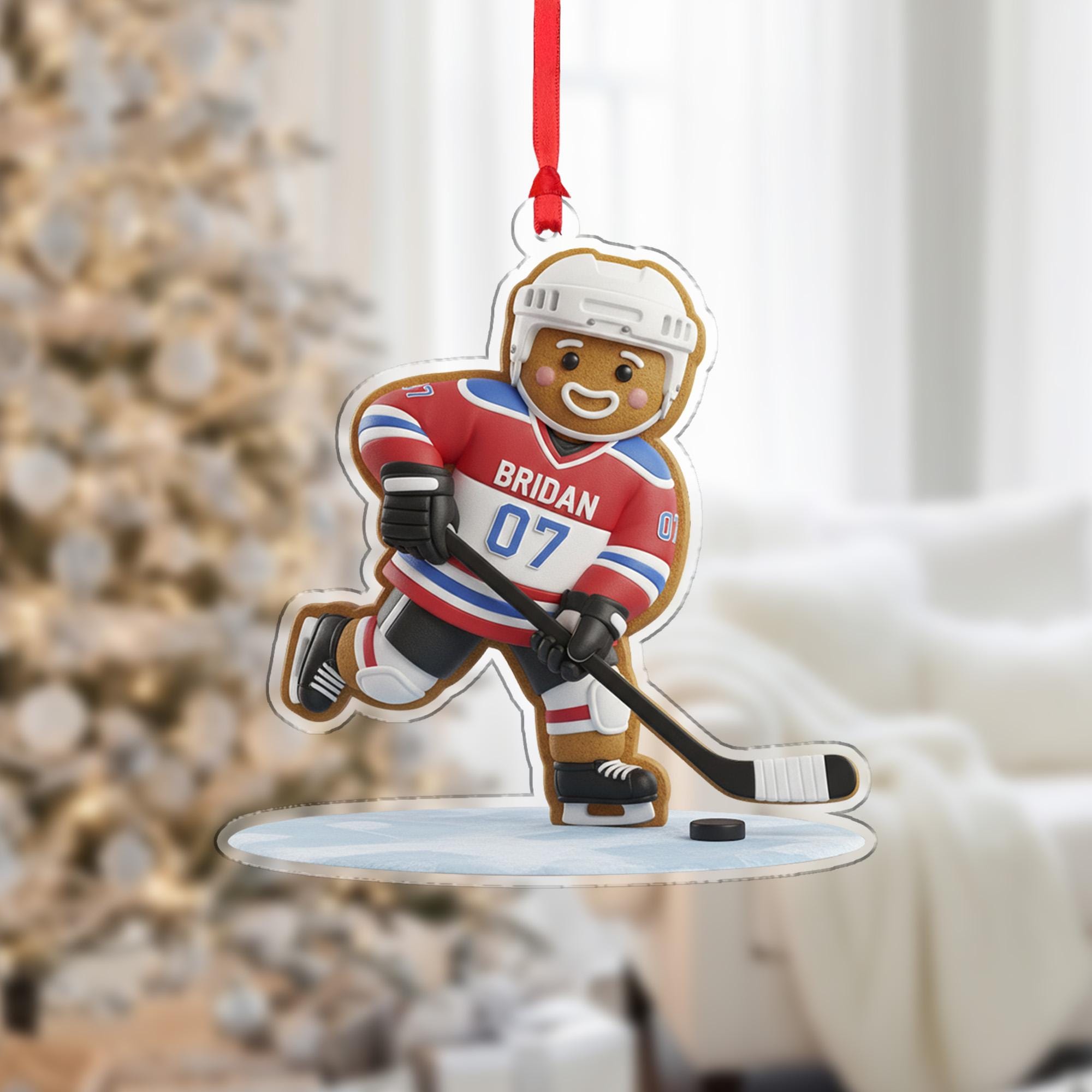 Personalized Hockey Ornament – Custom Gingerbread Player Christmas Gift with Name & Number