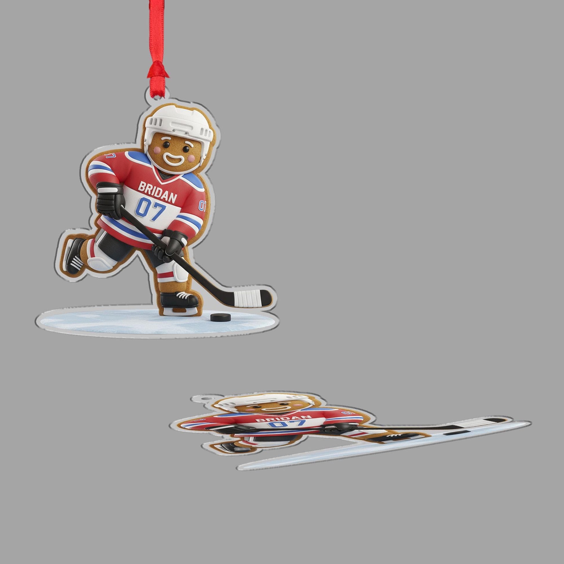 Personalized Hockey Ornament – Custom Gingerbread Player Christmas Gift with Name & Number