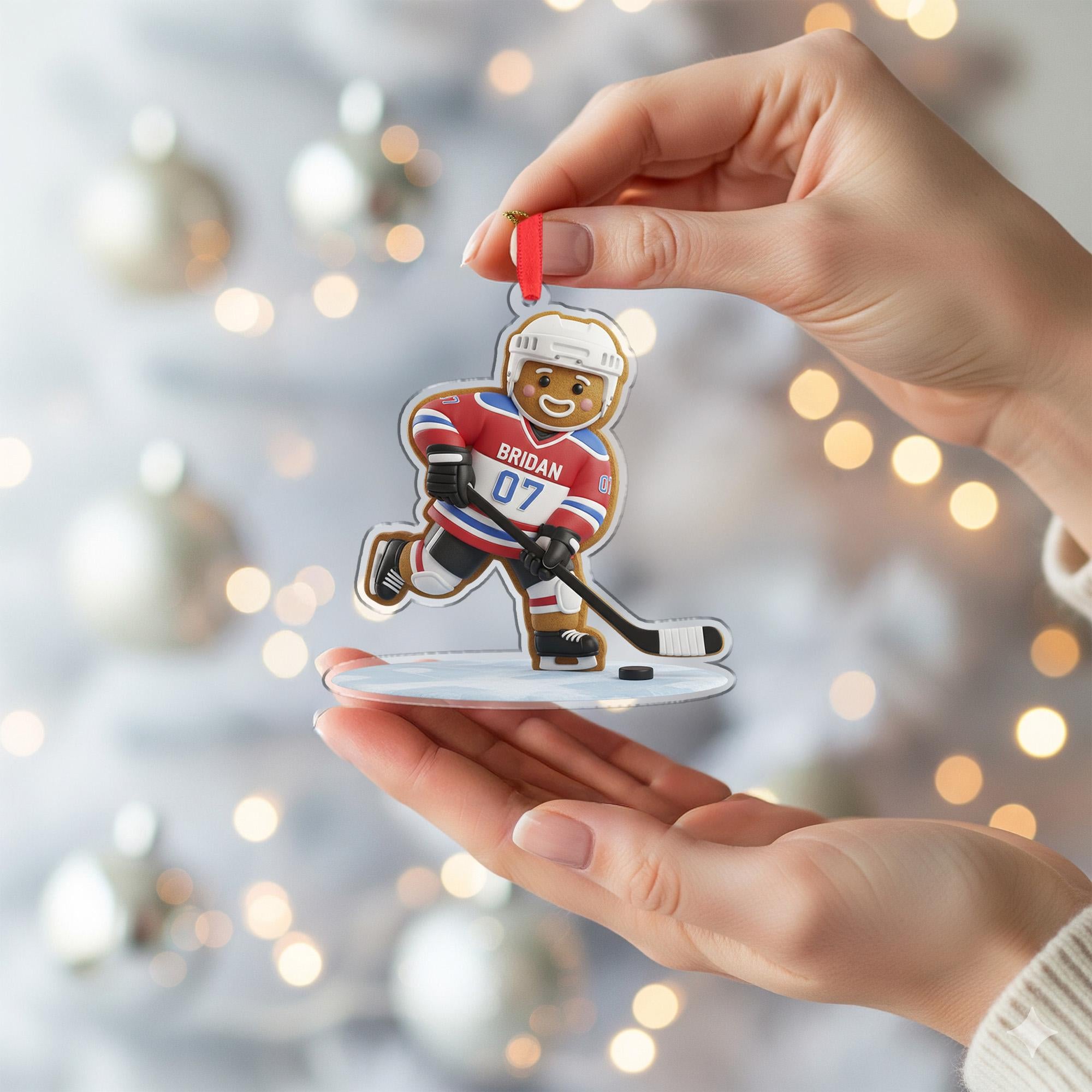 Personalized Hockey Ornament – Custom Gingerbread Player Christmas Gift with Name & Number