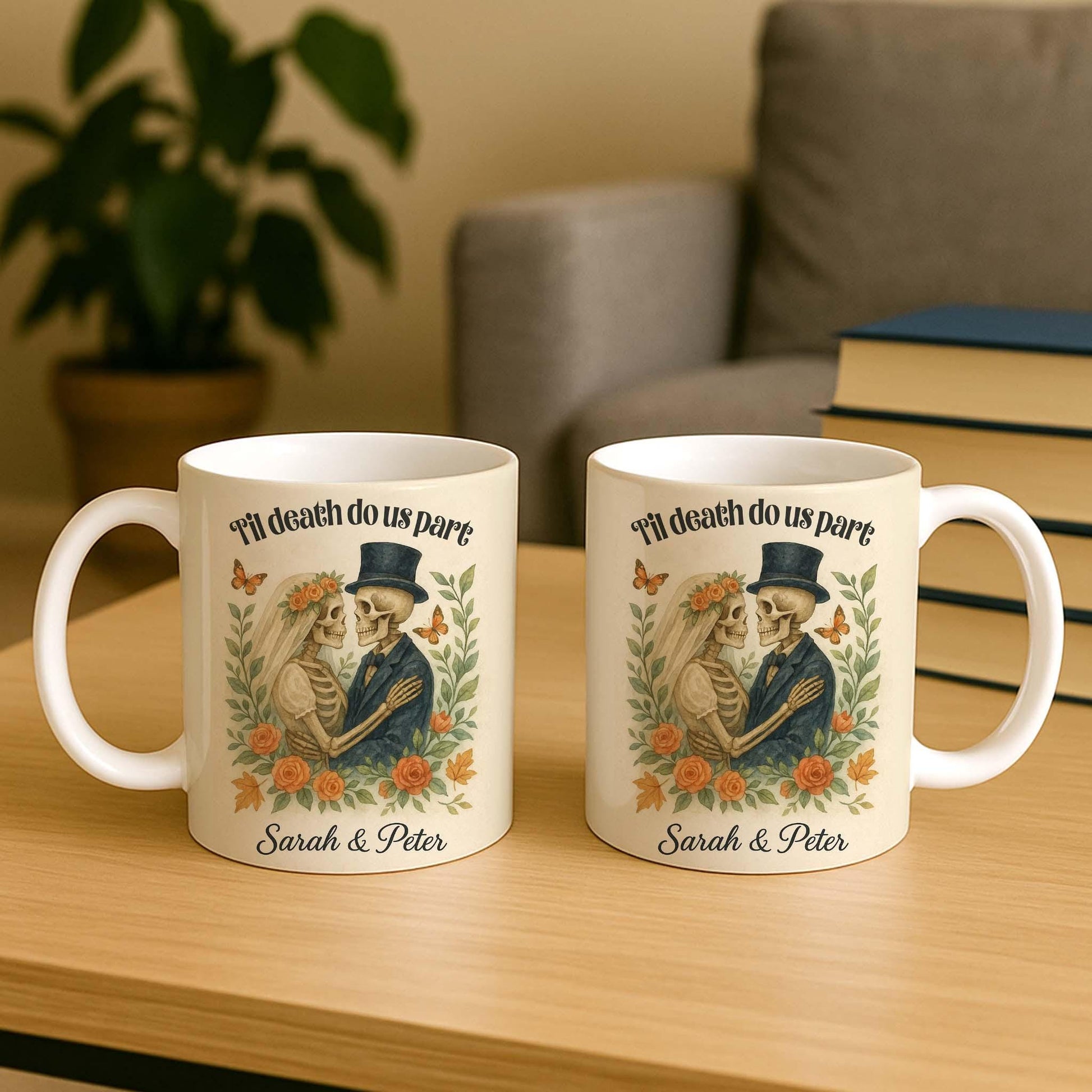 Til Death Do Us Part Mug – Personalized Skeleton Couple Coffee Cup Gothic Wedding Gift
