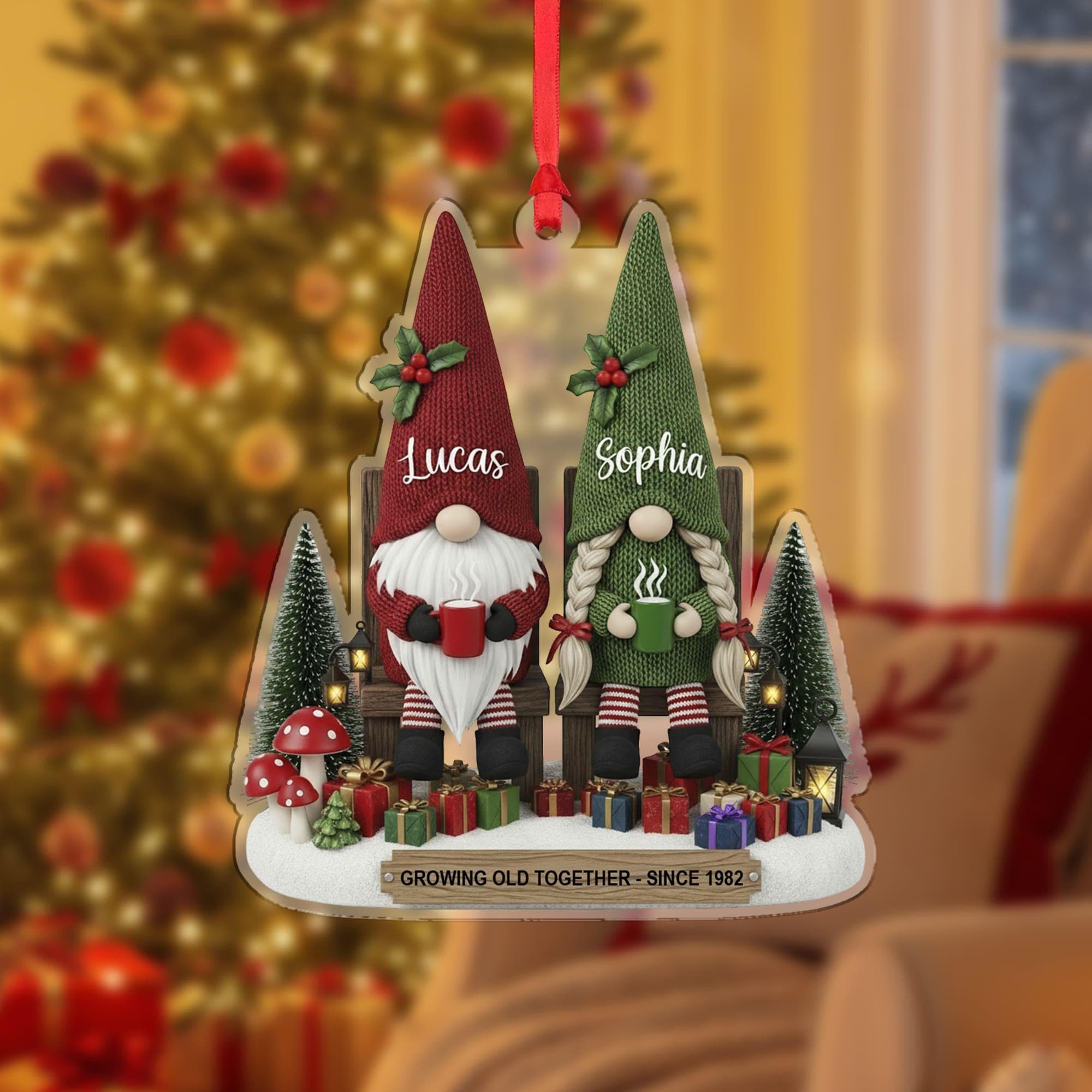 Personalized Couple Gnome Christmas Ornament: Custom Holiday Decoration