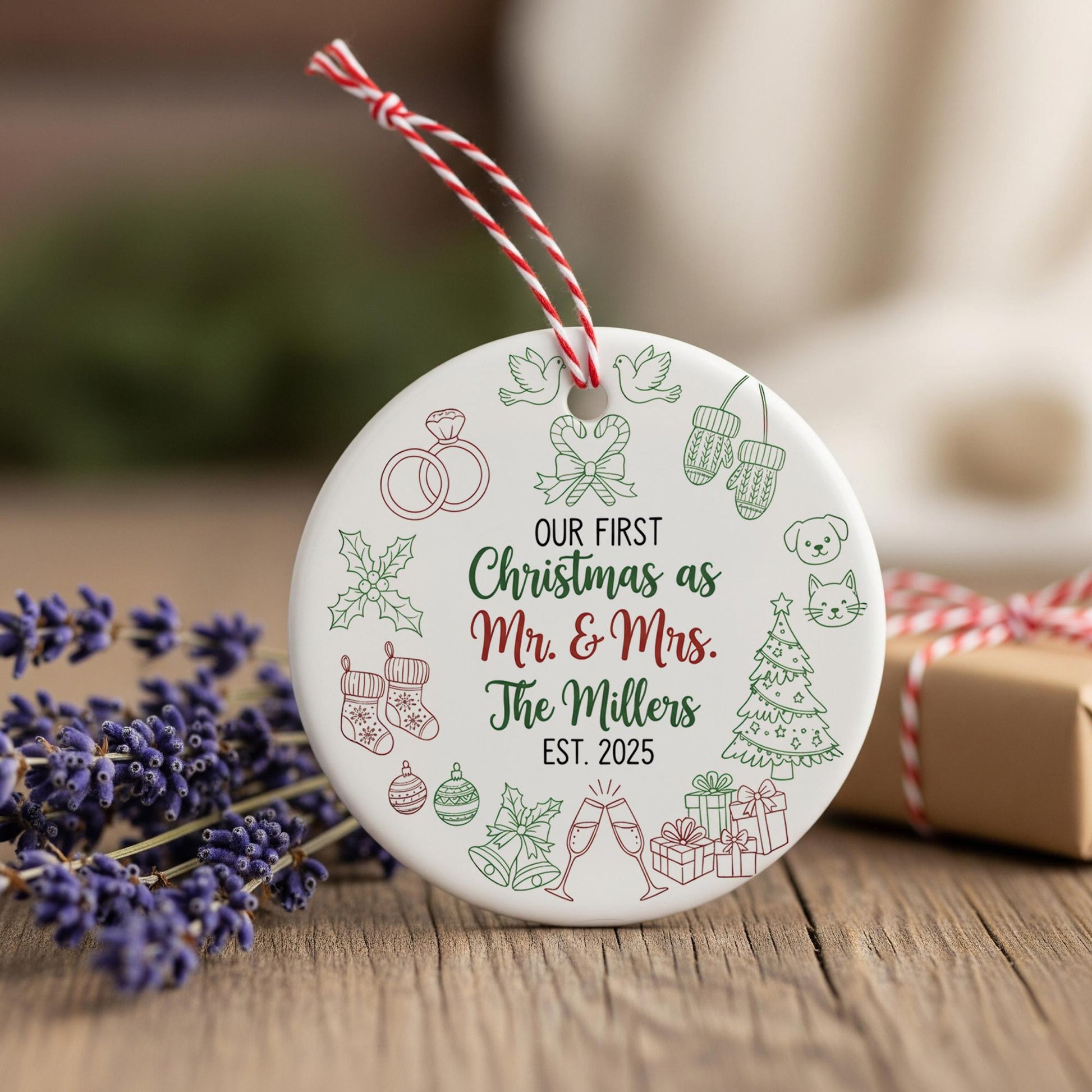 Personalized Mr & Mrs First Christmas Ornament: Newlywed Gift