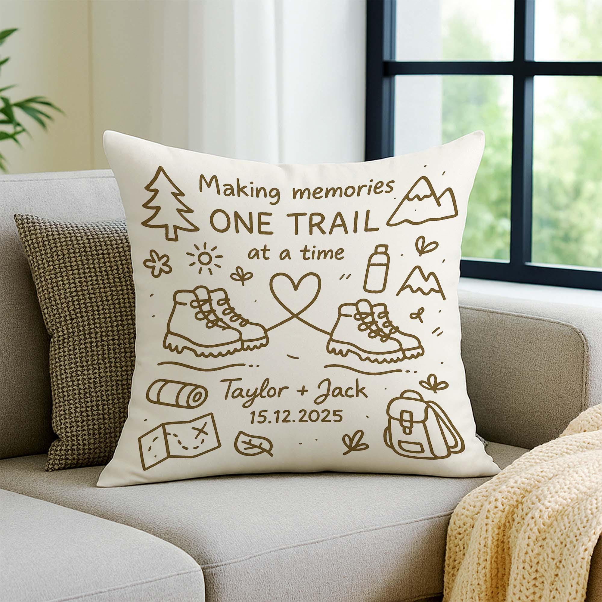 Personalized Hiking Couple Pillow: Custom Adventure Cushion, USA Made
