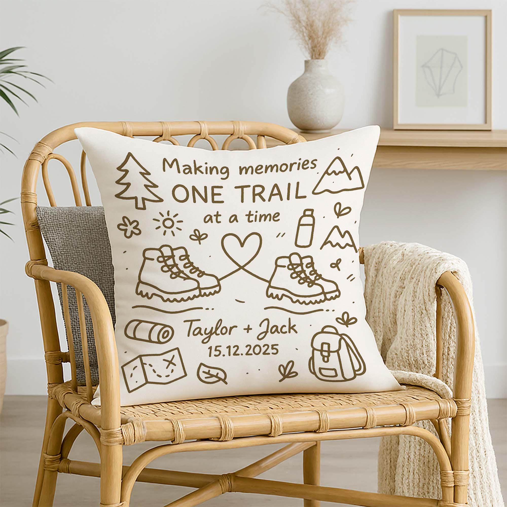 Personalized Hiking Couple Pillow: Custom Adventure Cushion, USA Made