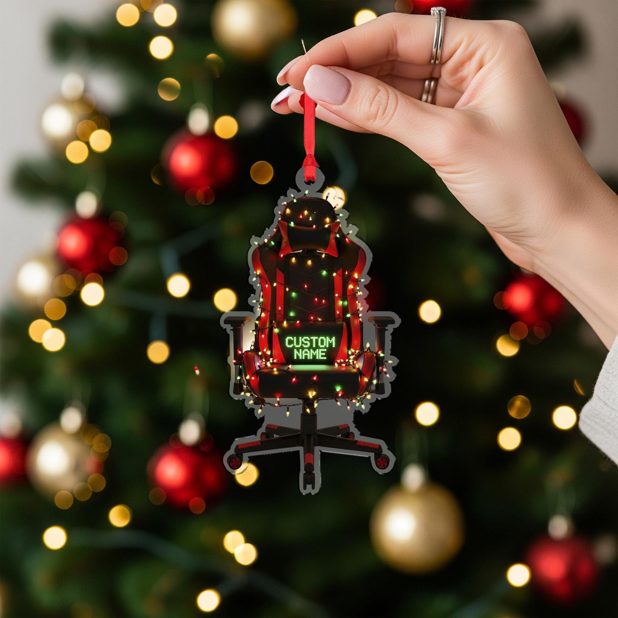Personalized Gaming Chair Ornament – Custom Name Gamer Christmas Gift for PC Setup Decor