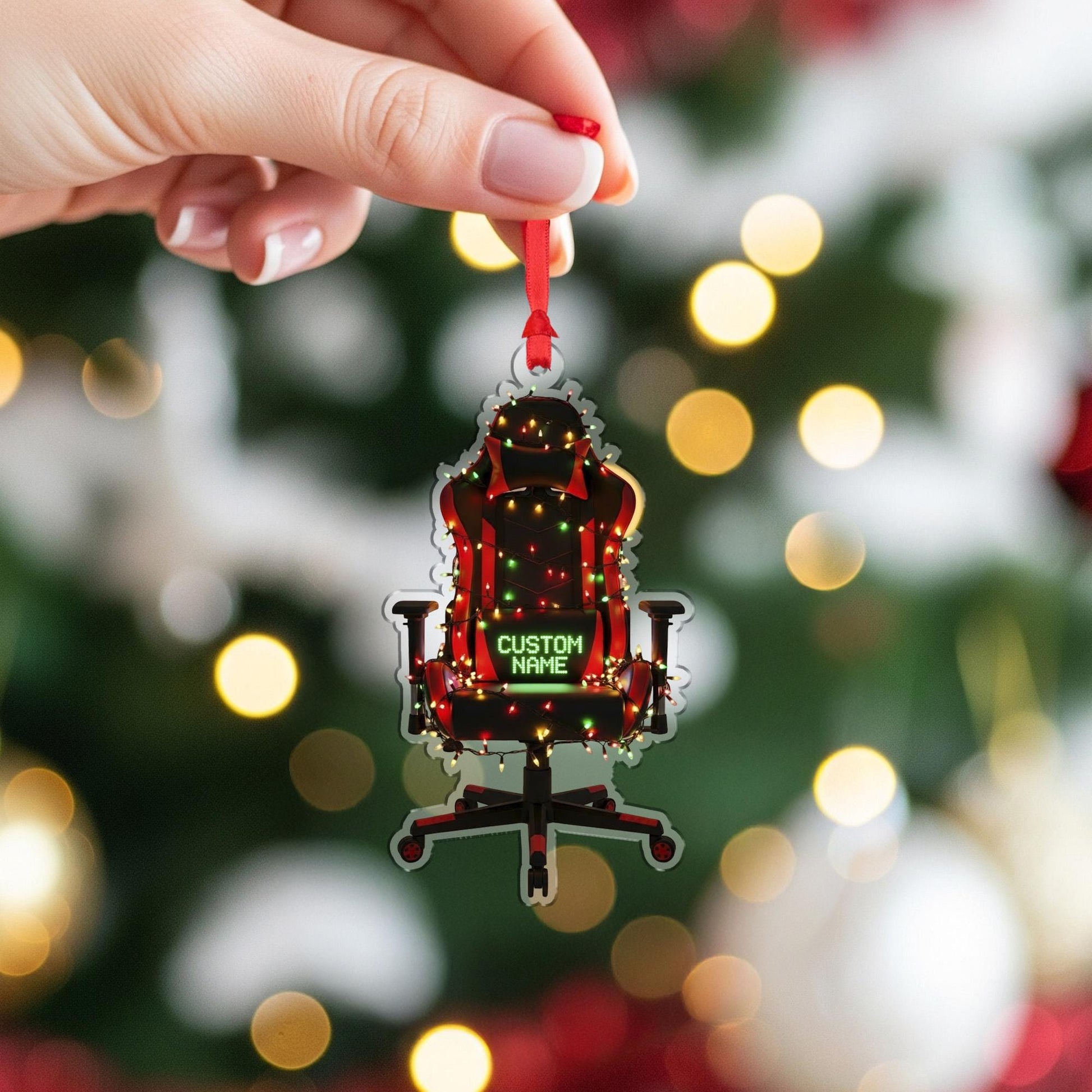 Personalized Gaming Chair Ornament – Custom Name Gamer Christmas Gift for PC Setup Decor