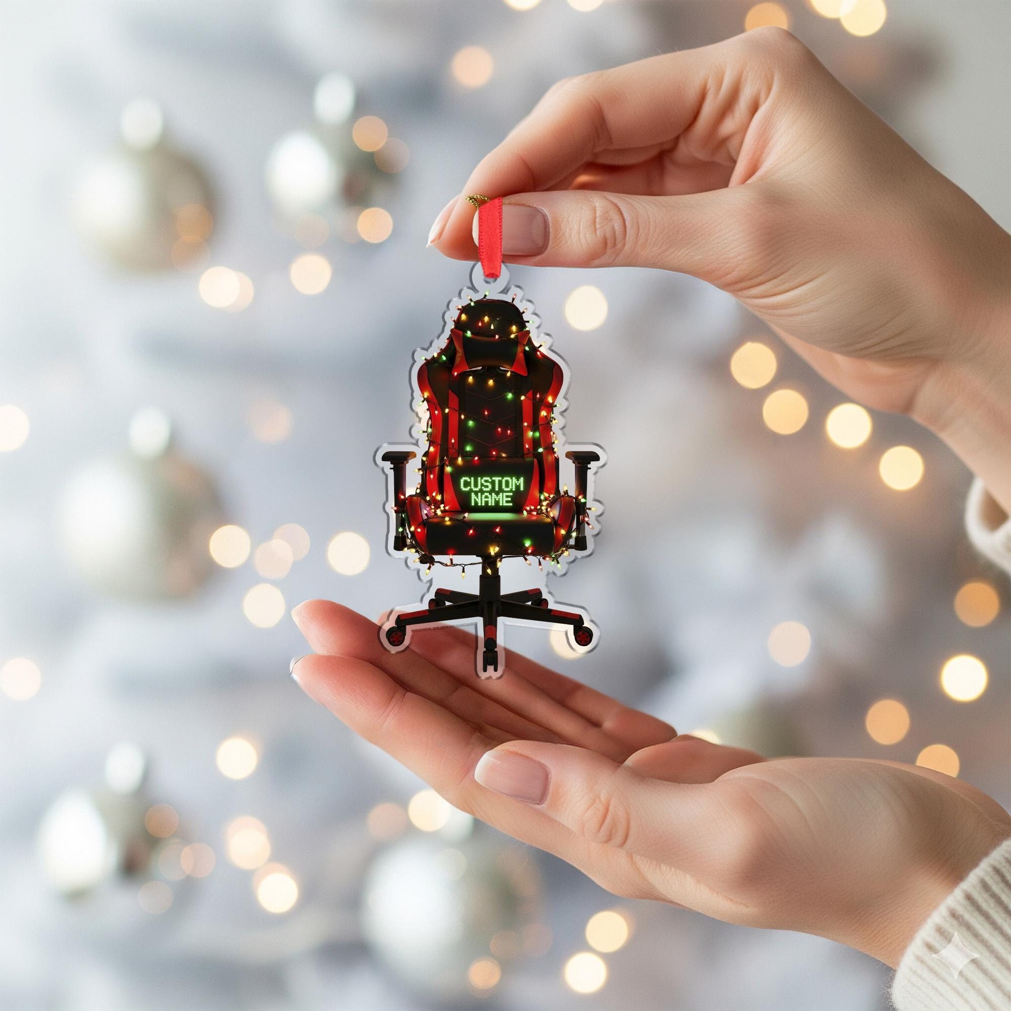Personalized Gaming Chair Ornament – Custom Name Gamer Christmas Gift for PC Setup Decor