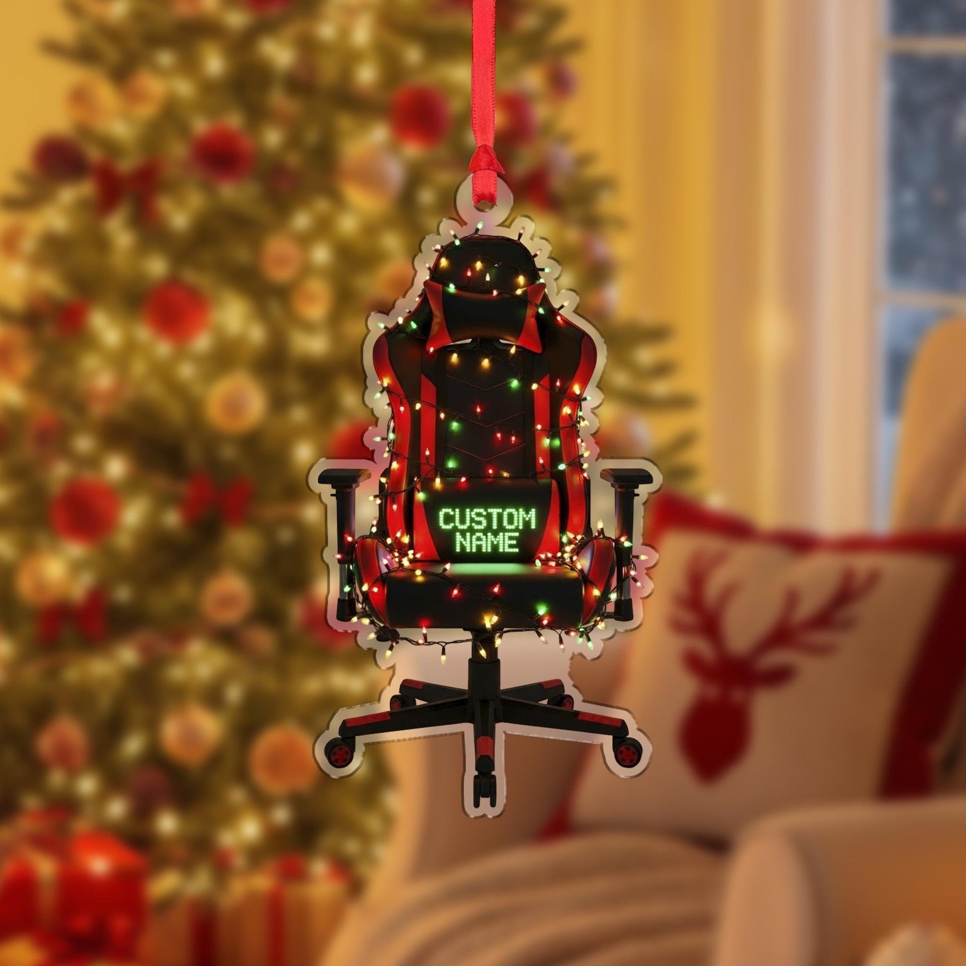 Personalized Gaming Chair Ornament – Custom Name Gamer Christmas Gift for PC Setup Decor