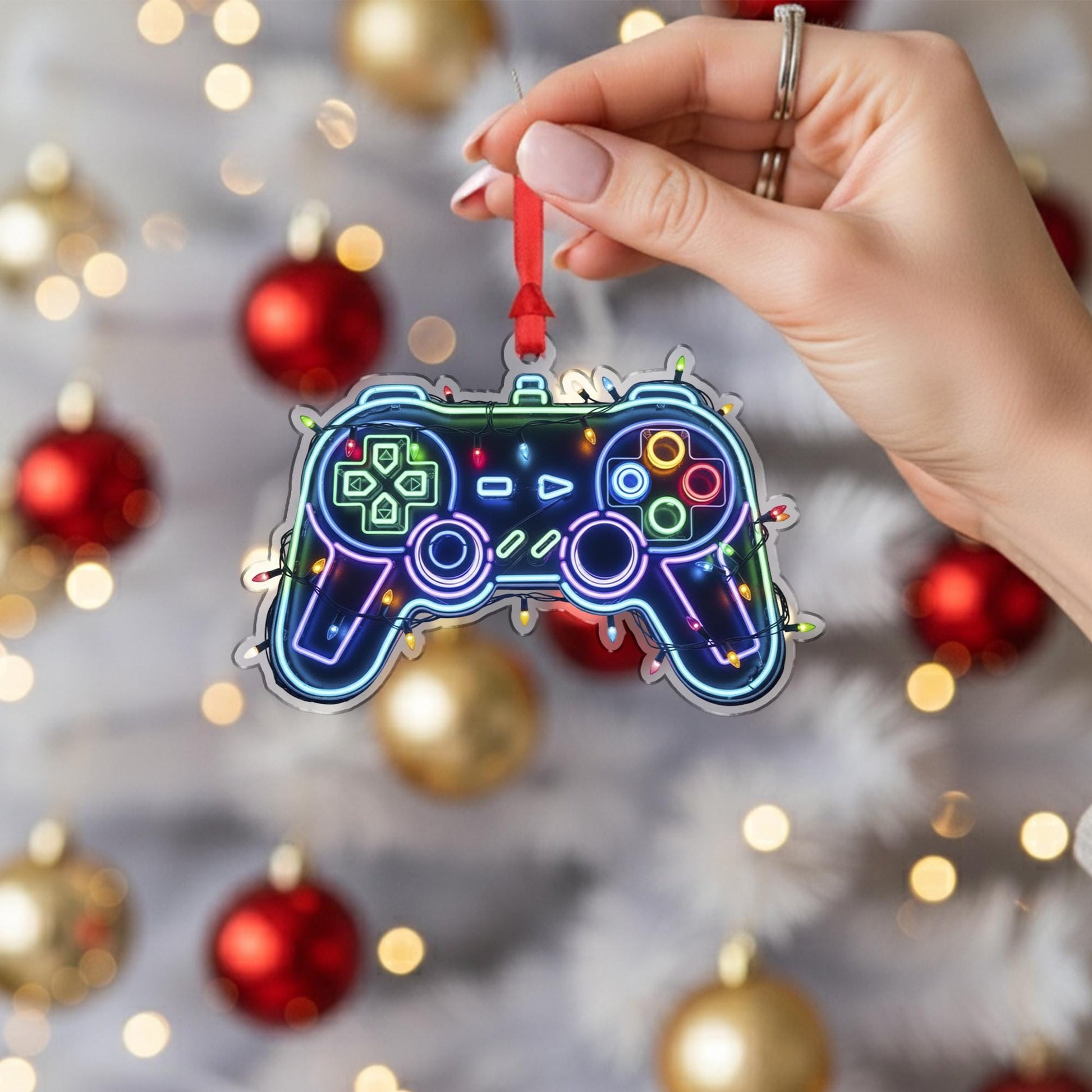 Gaming Controller Christmas Ornament – Neon Gamer Tree Decor Video Game Gift