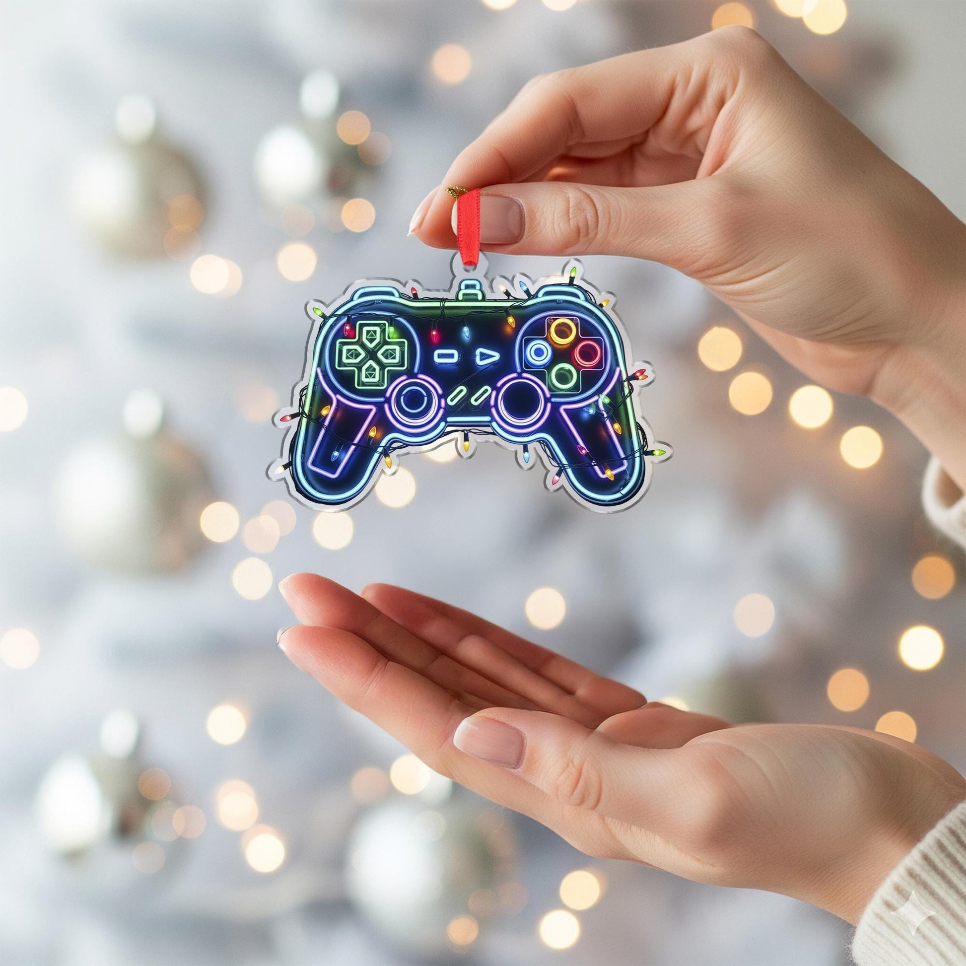Gaming Controller Christmas Ornament – Neon Gamer Tree Decor Video Game Gift