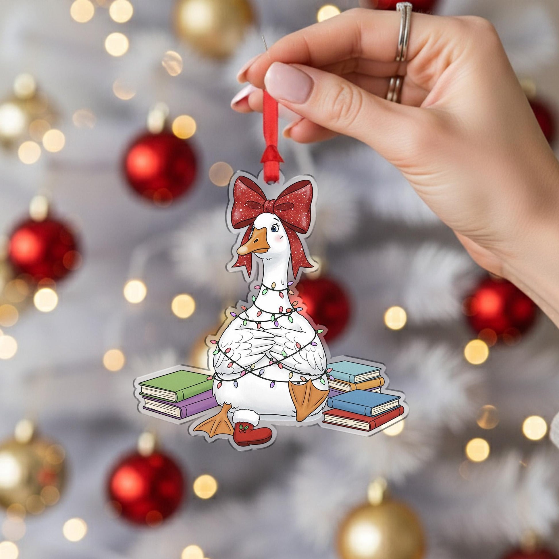 Book Lover Goose Christmas Ornament – Funny Reading Decor Gift for Readers and Bookworms
