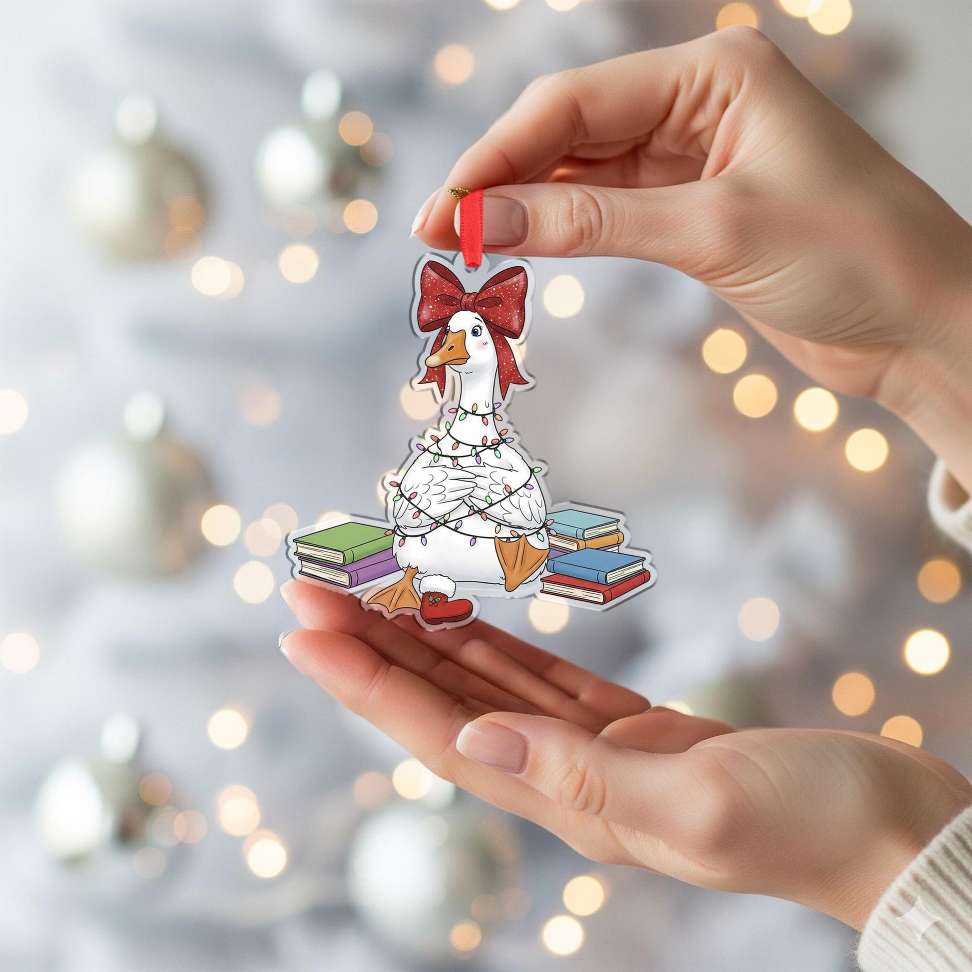 Book Lover Goose Christmas Ornament – Funny Reading Decor Gift for Readers and Bookworms