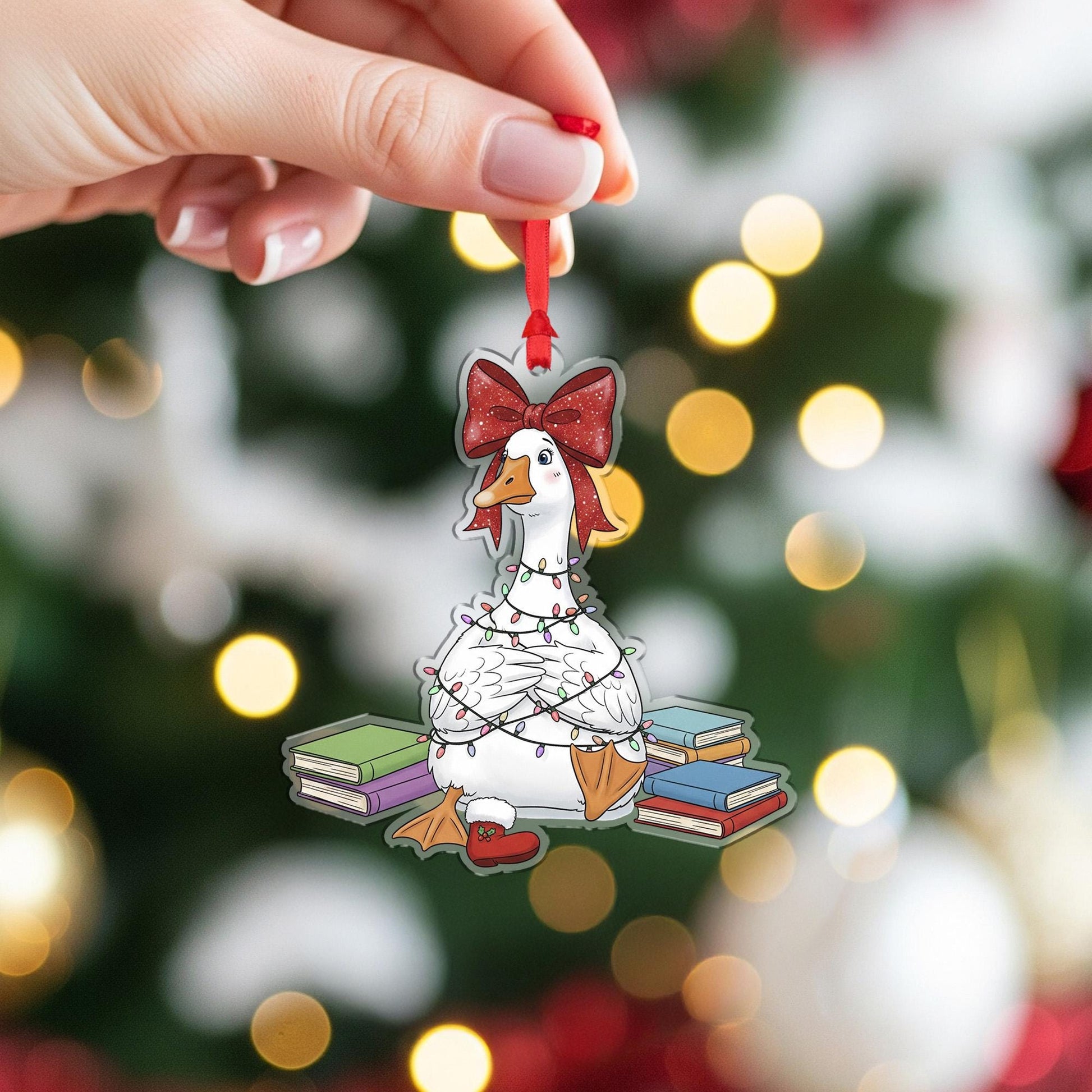 Book Lover Goose Christmas Ornament – Funny Reading Decor Gift for Readers and Bookworms