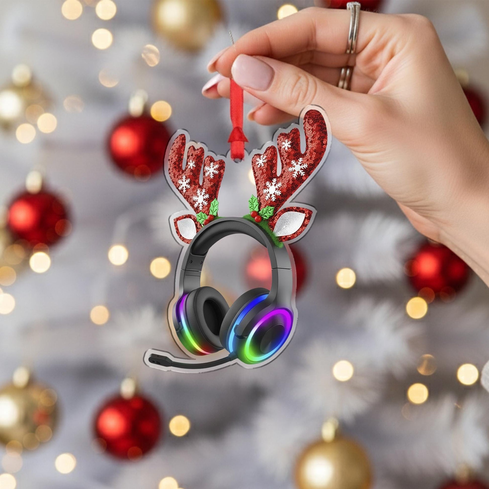 Gaming Headset Christmas Ornament – Funny Reindeer Gamer Tree Decor Gift for Streamers
