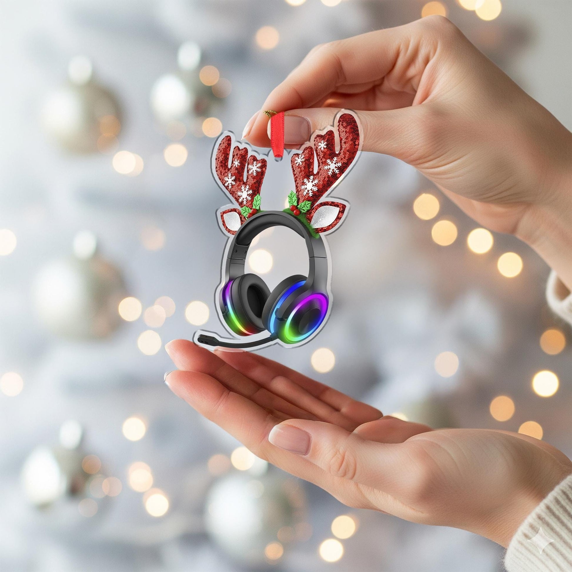 Gaming Headset Christmas Ornament – Funny Reindeer Gamer Tree Decor Gift for Streamers