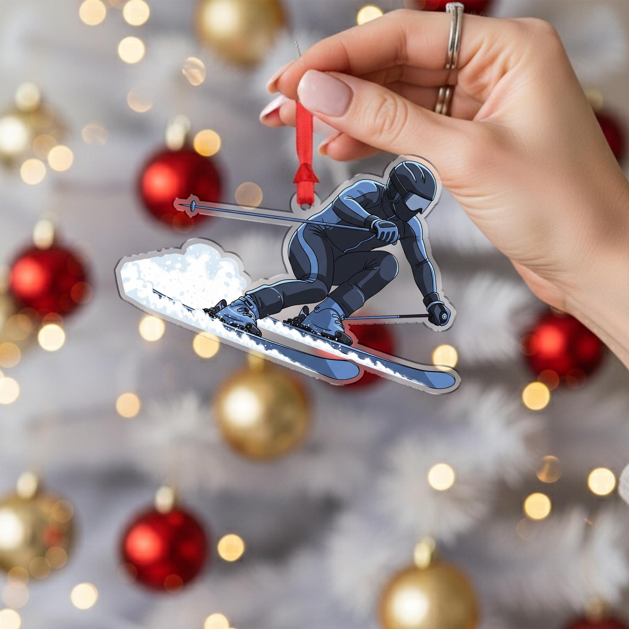 Skiing Christmas Ornament – Winter Sports Skier Tree Decor Gift for Ski Lovers
