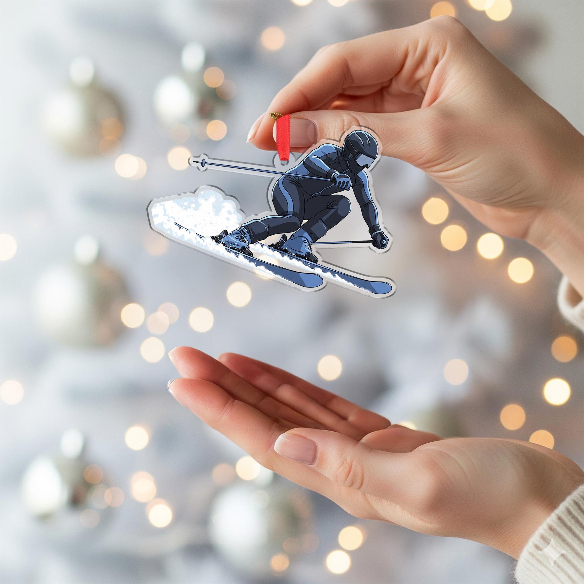 Skiing Christmas Ornament – Winter Sports Skier Tree Decor Gift for Ski Lovers