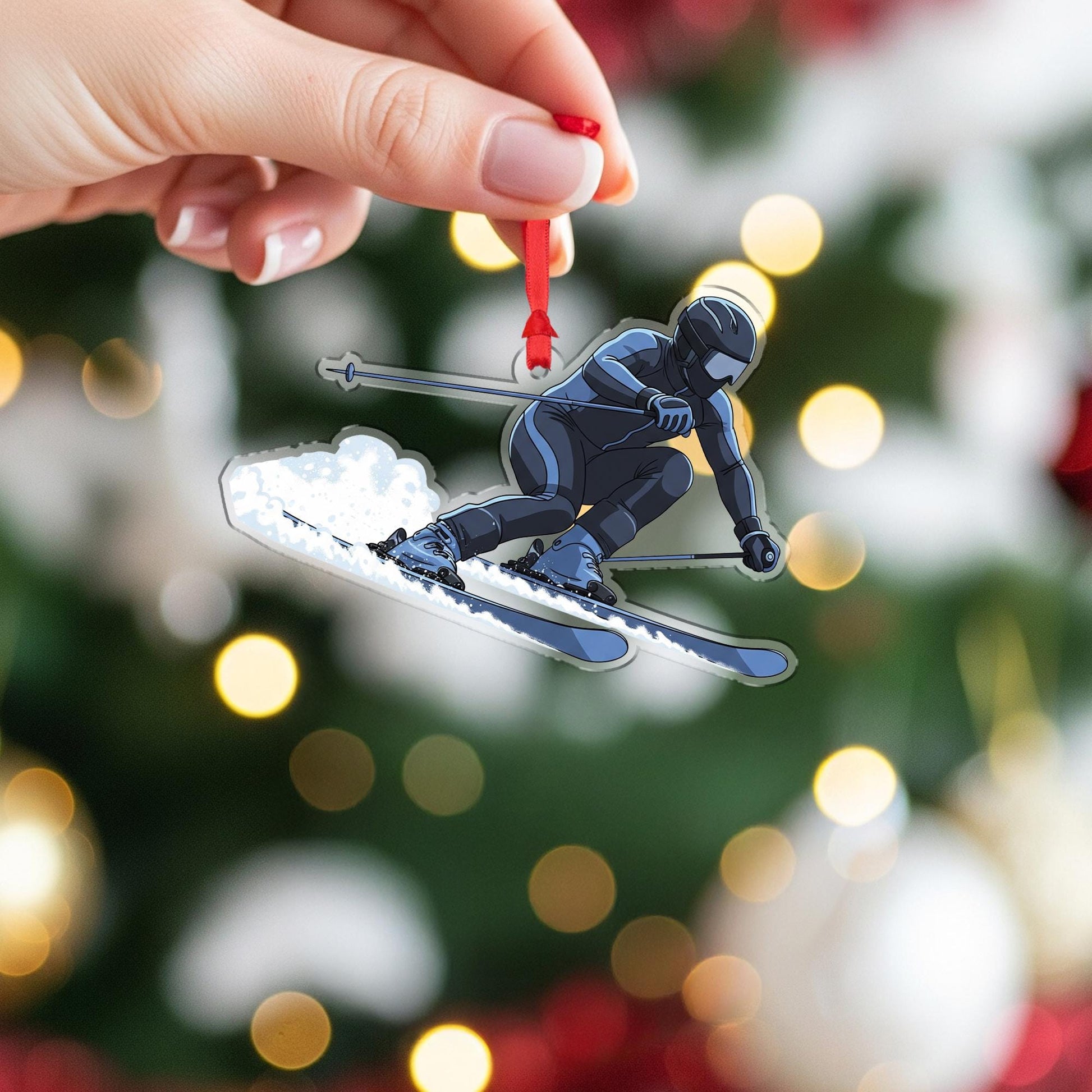 Skiing Christmas Ornament – Winter Sports Skier Tree Decor Gift for Ski Lovers