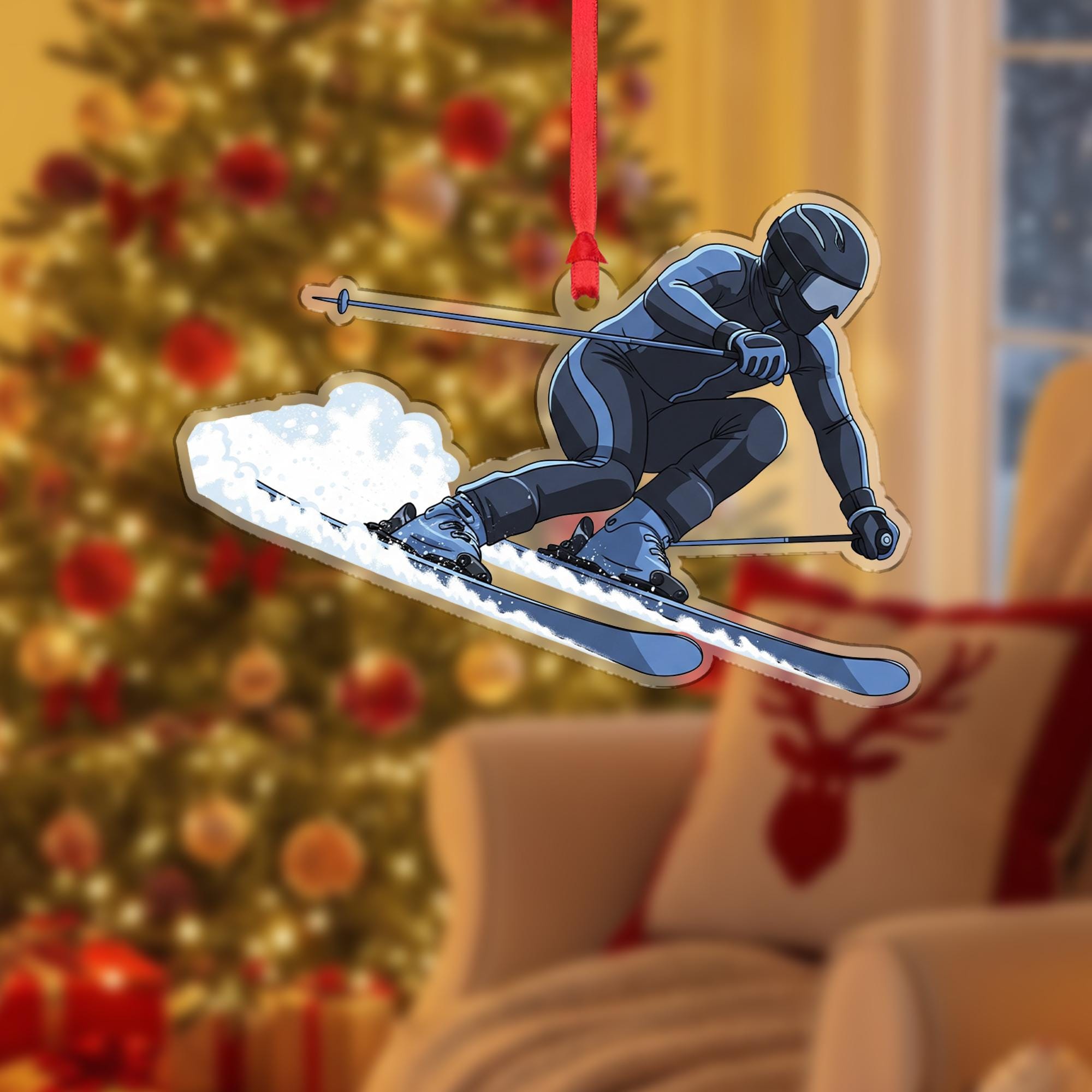 Skiing Christmas Ornament – Winter Sports Skier Tree Decor Gift for Ski Lovers