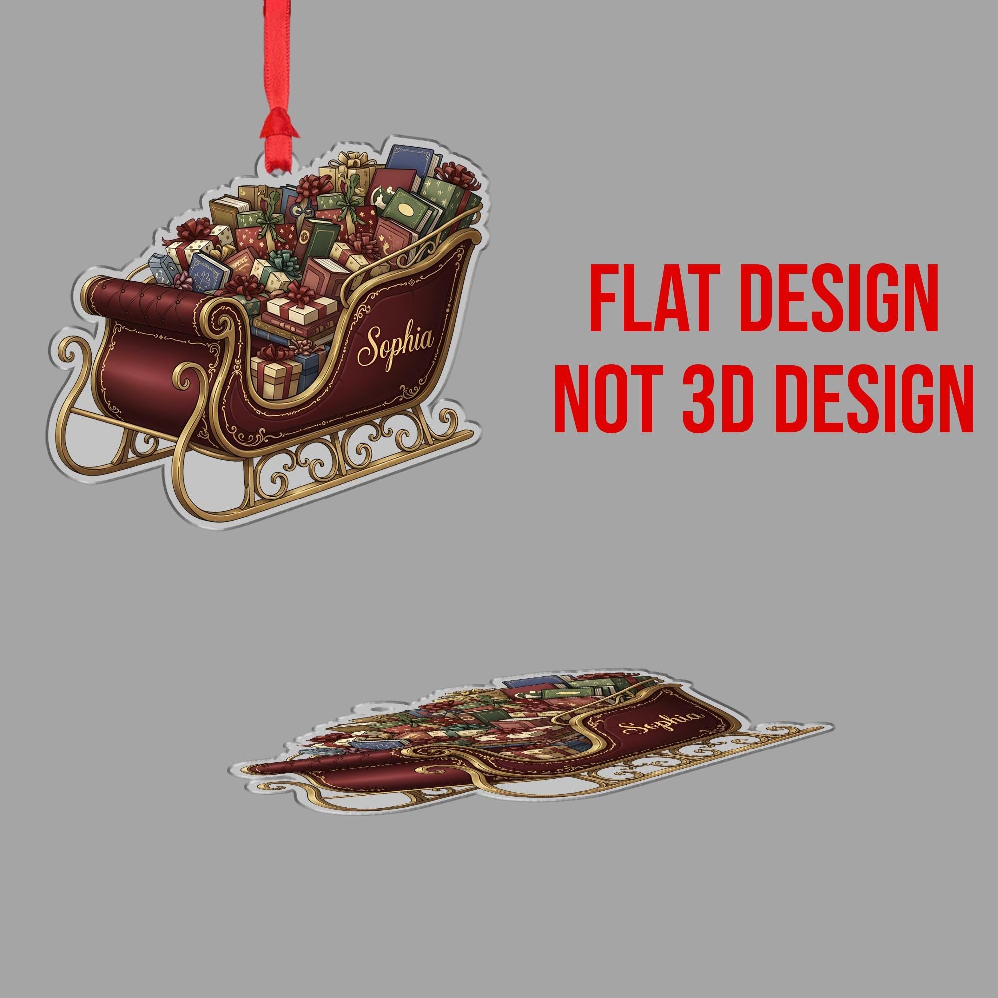 Personalized Sleigh Christmas Ornament – Custom Name Holiday Tree Decor Gift with Books and Presents