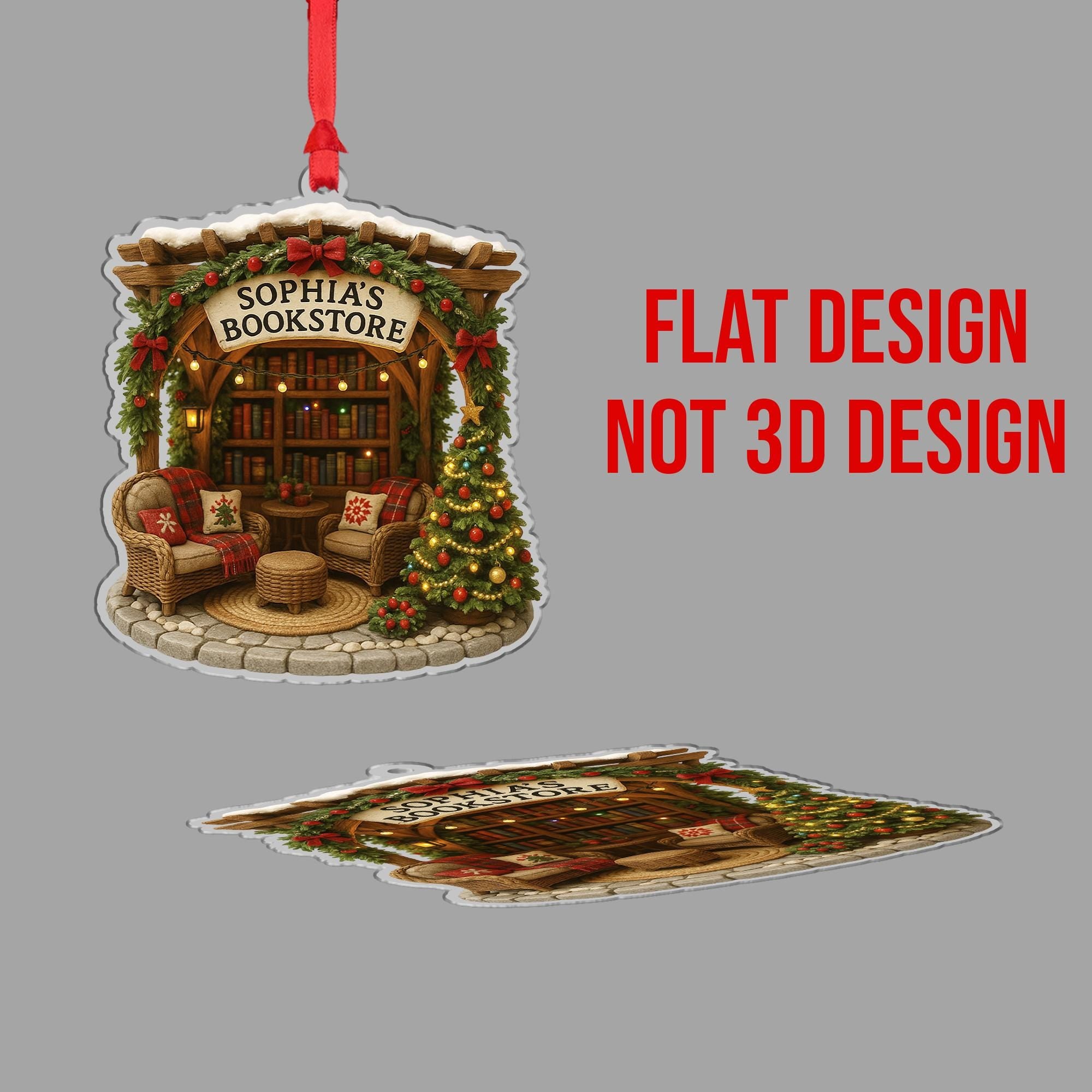 Personalized Bookstore Christmas Ornament – Custom Name Book Lover Tree Decor Gift for Readers