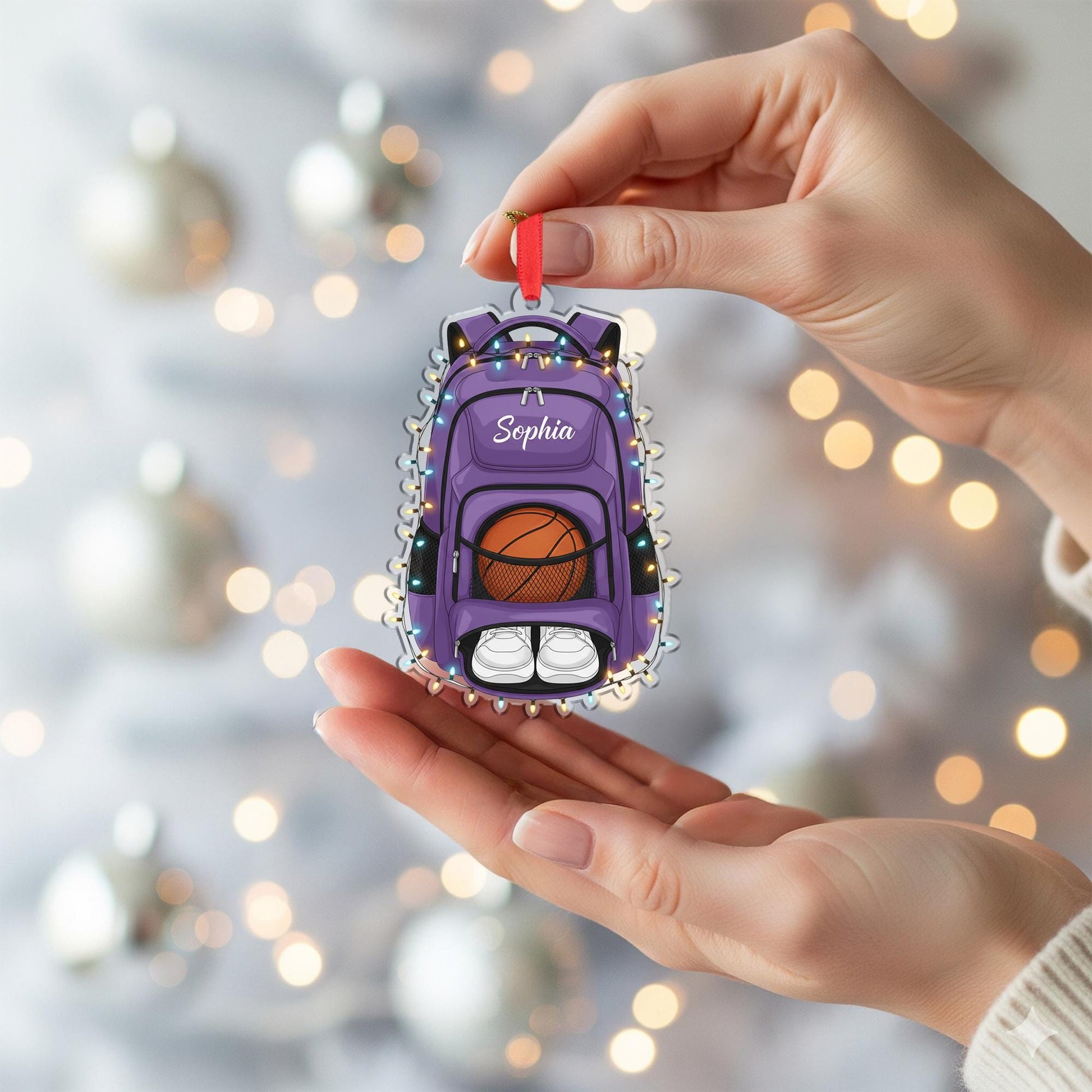 Personalized Basketball Bag Shaped Acrylic Ornament; Custom Name Sports Backpack Decor