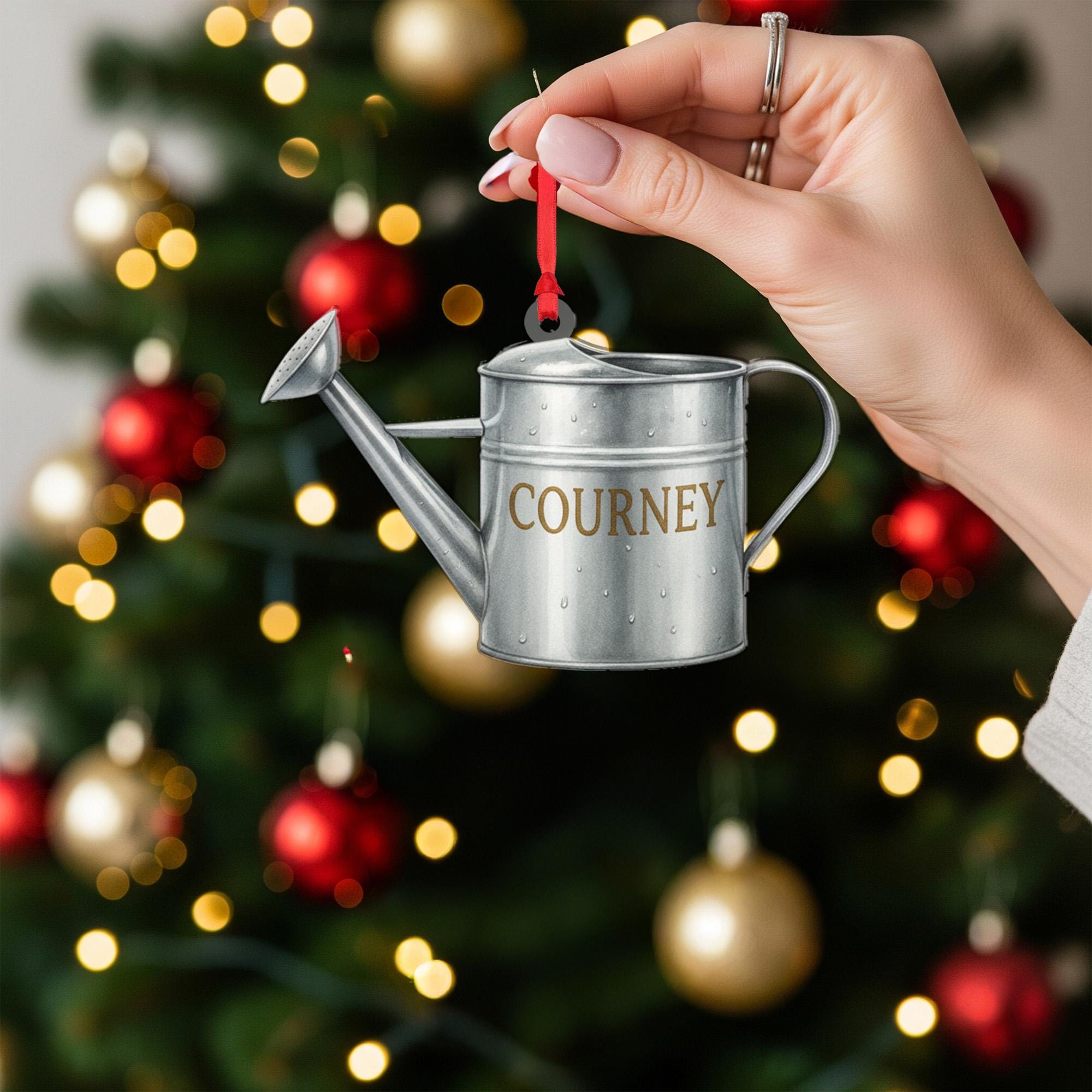 Personalized Watering Can Ornament – Metal Garden Christmas Decoration