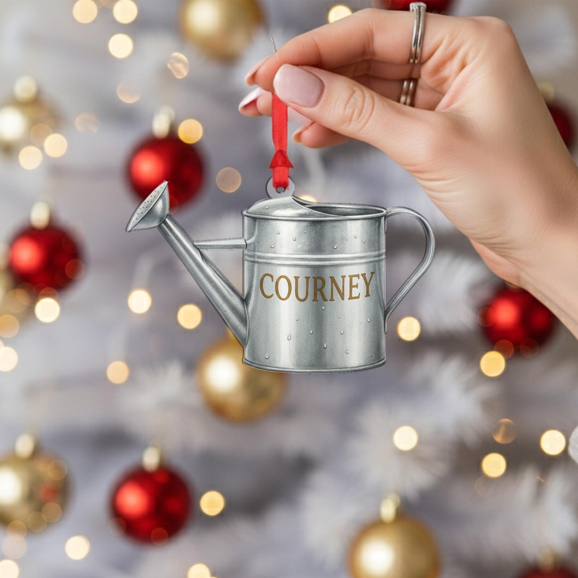 Personalized Watering Can Ornament – Metal Garden Christmas Decoration
