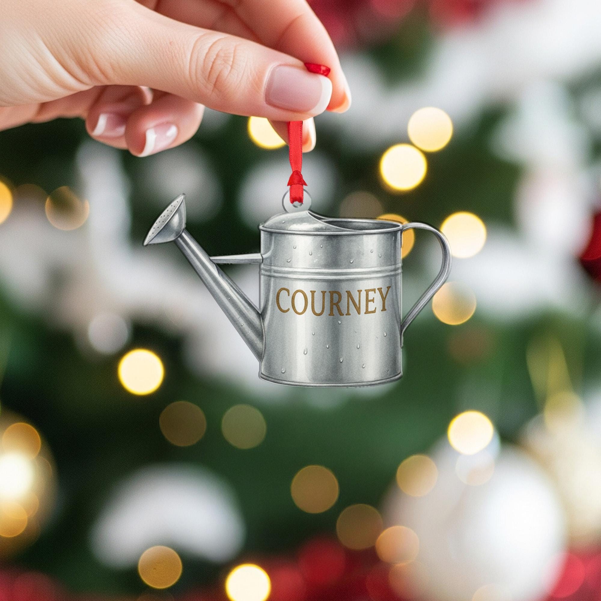 Personalized Watering Can Ornament – Metal Garden Christmas Decoration