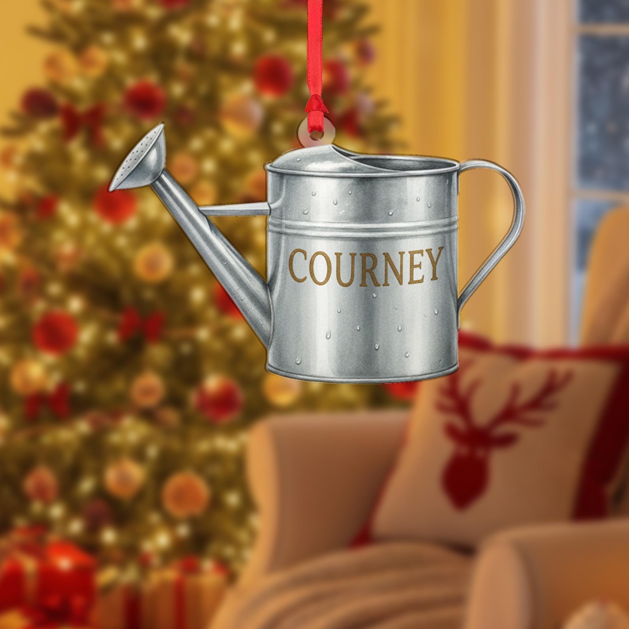 Personalized Watering Can Ornament – Metal Garden Christmas Decoration