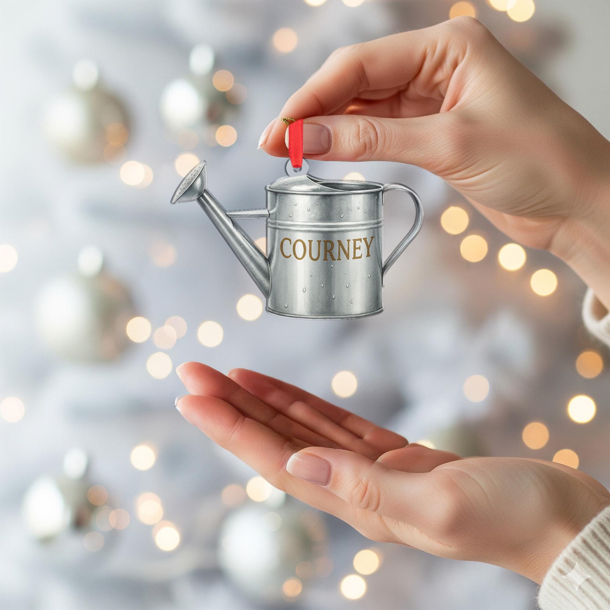 Personalized Watering Can Ornament – Metal Garden Christmas Decoration